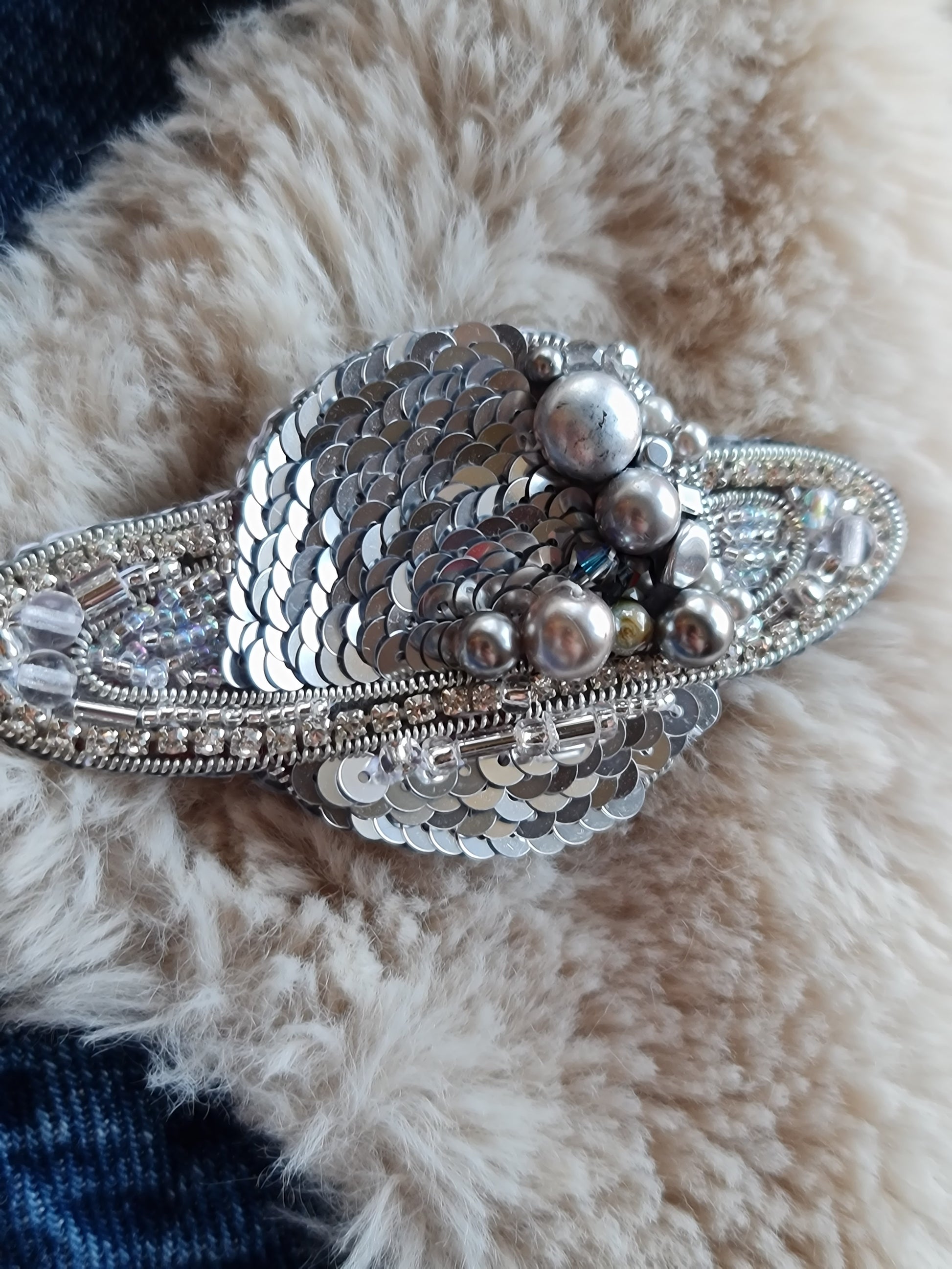Saturn Planet Beaded Brooch