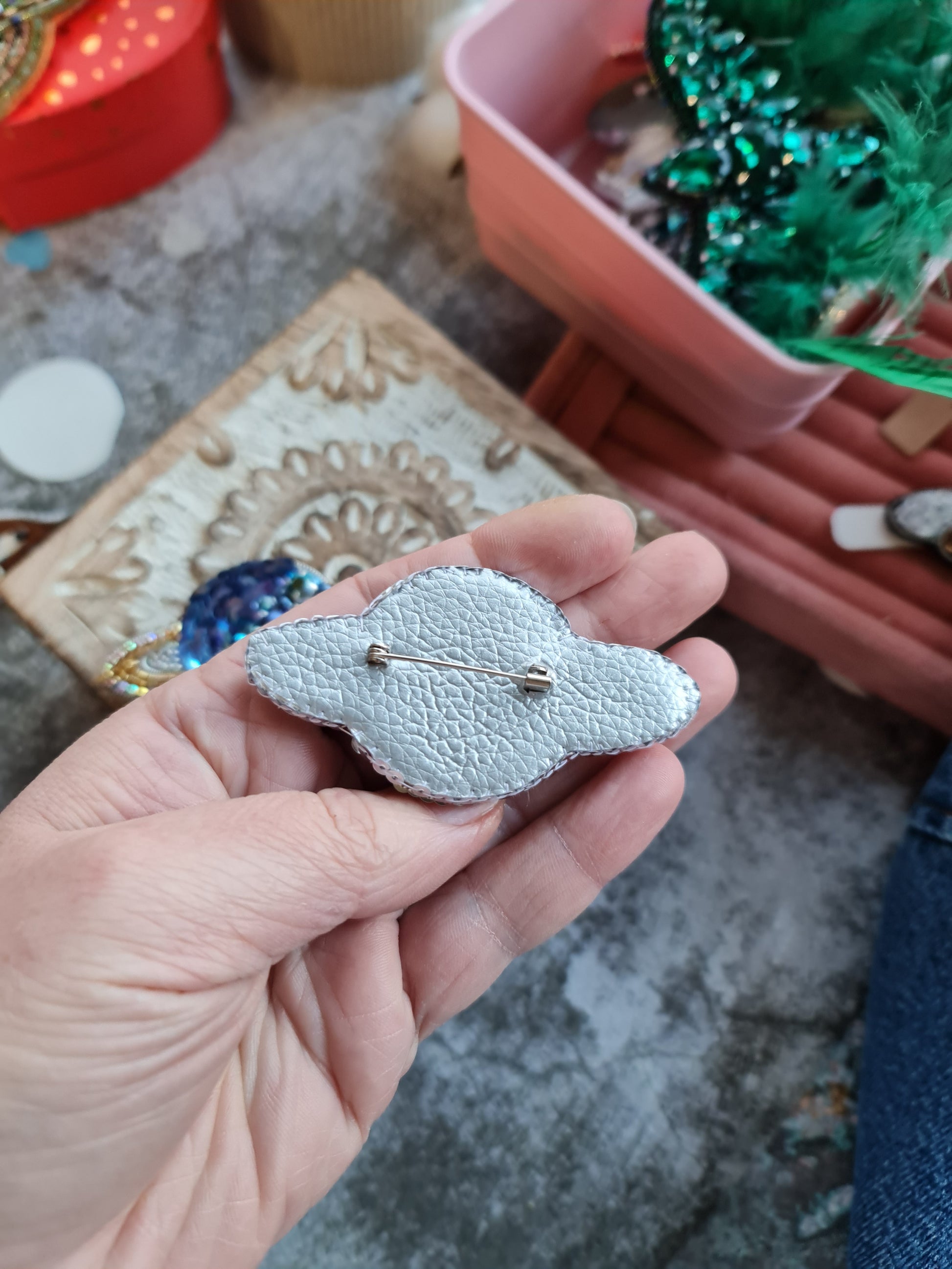 Saturn Planet Beaded Brooch
