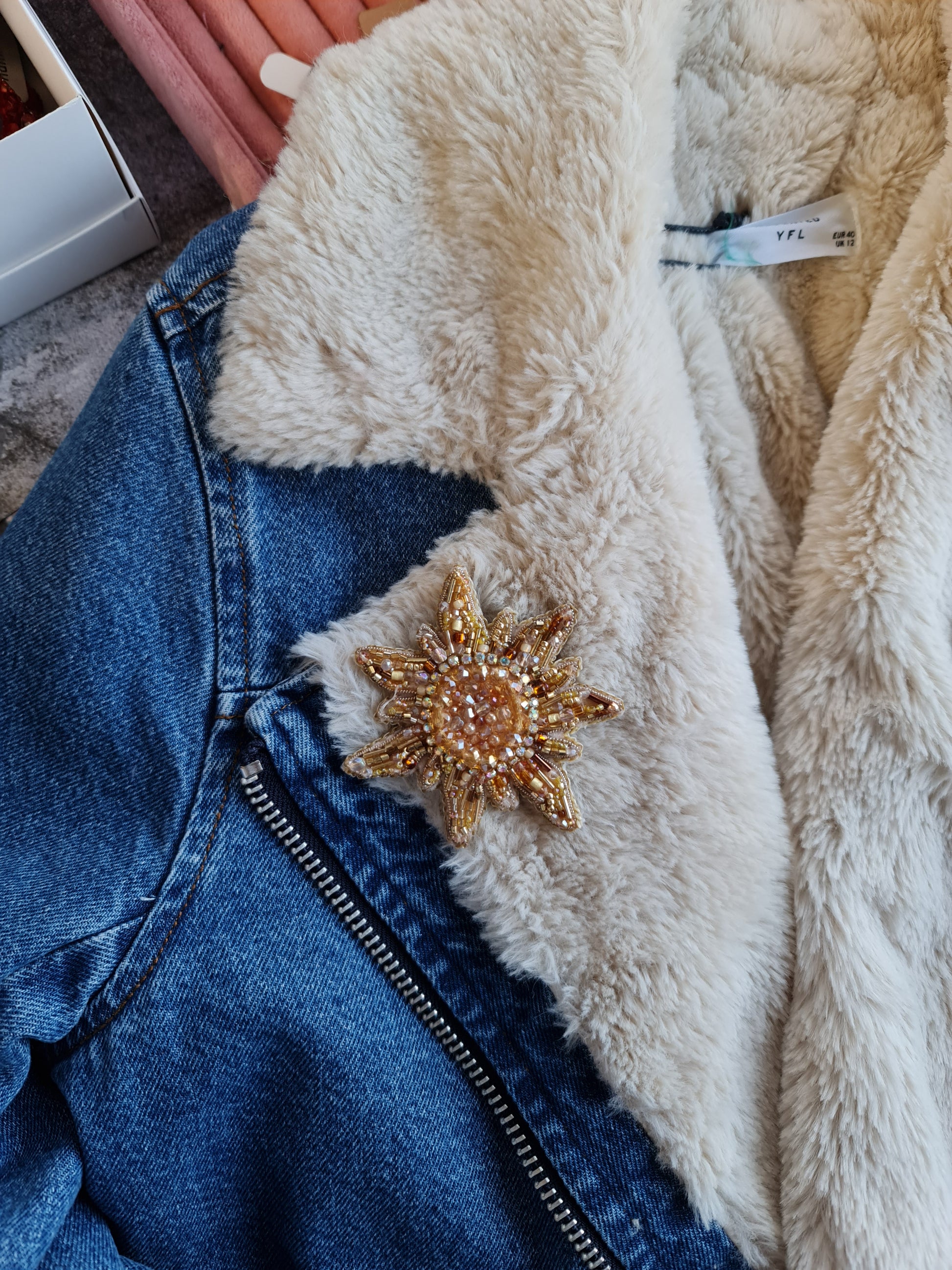 Sun and Moon Beaded Brooch