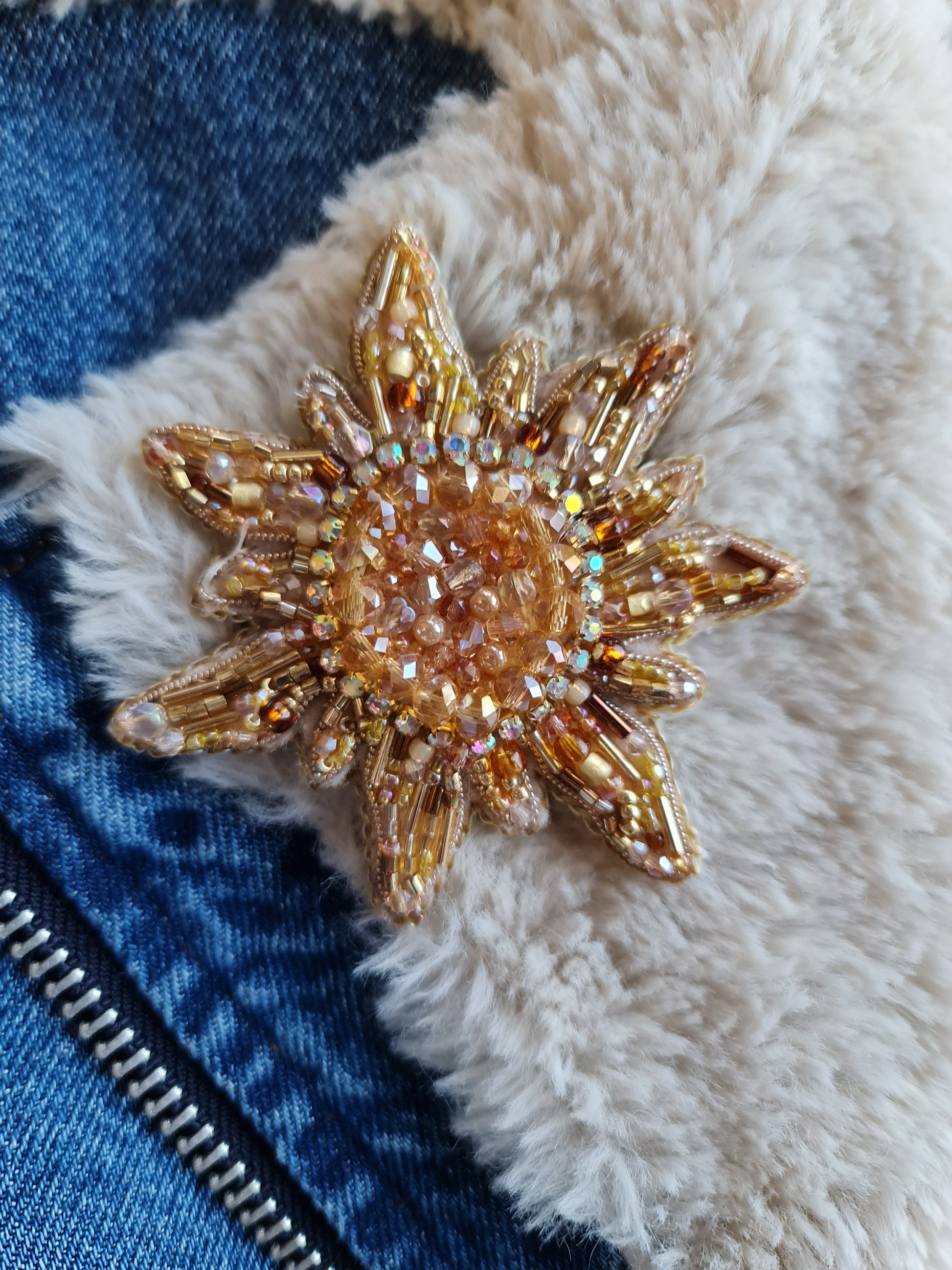 Sun and Moon Beaded Brooch