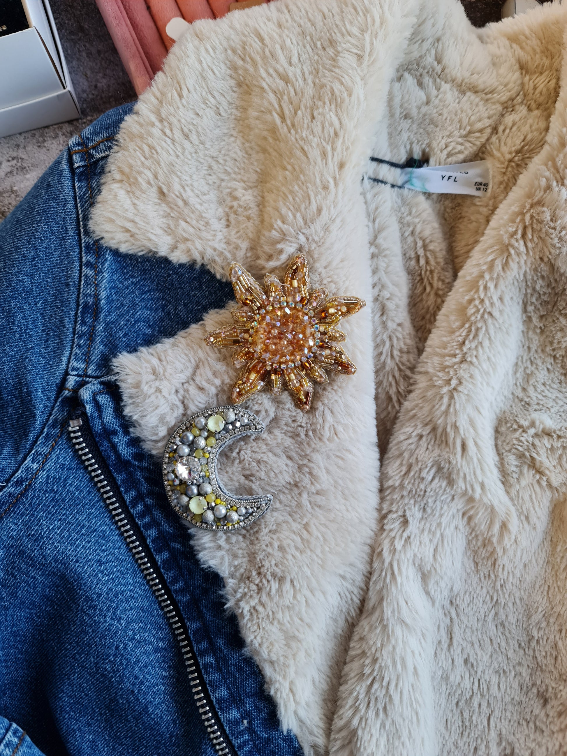 Sun and Moon Beaded Brooch
