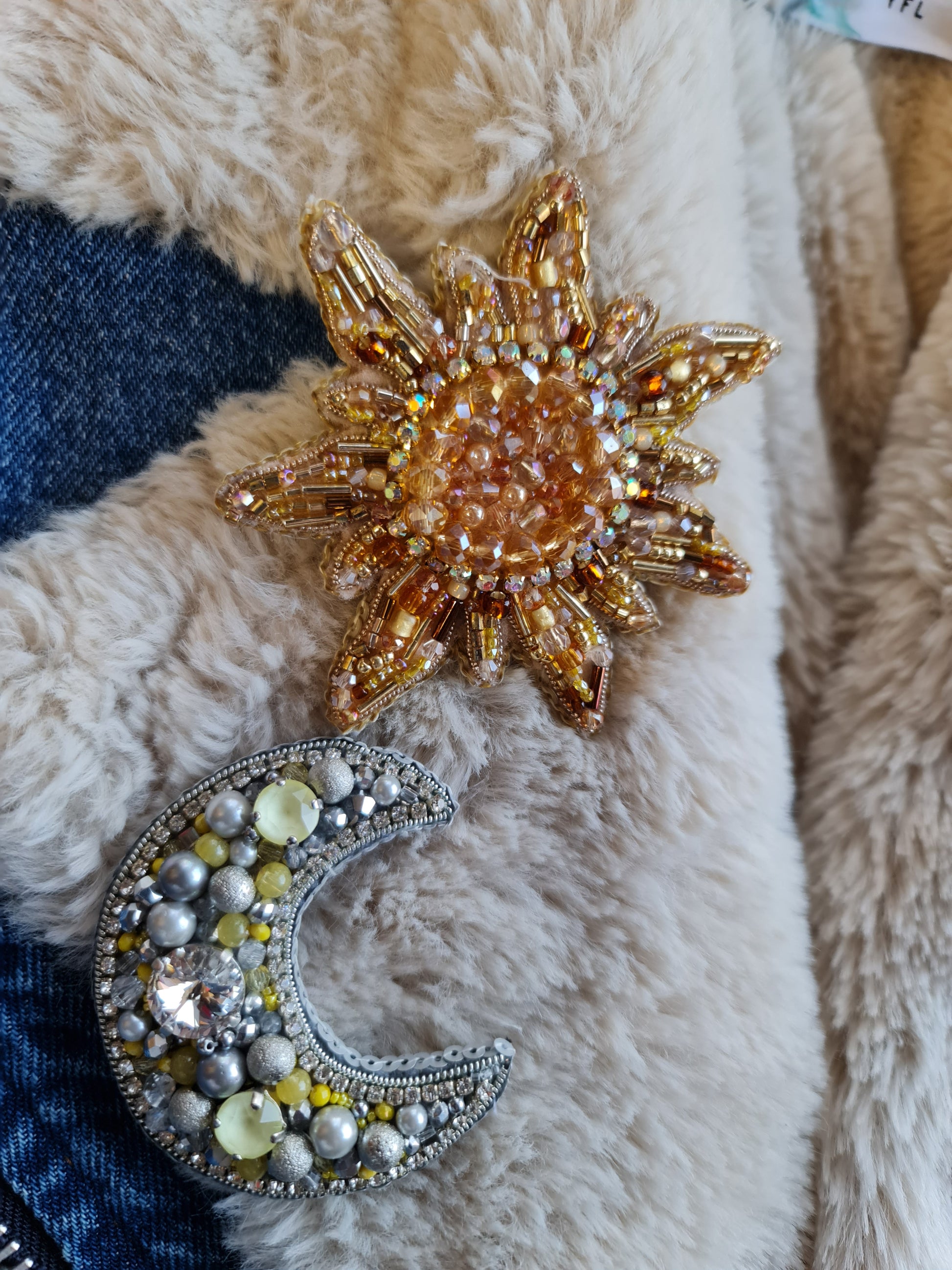 Sun and Moon Beaded Brooch