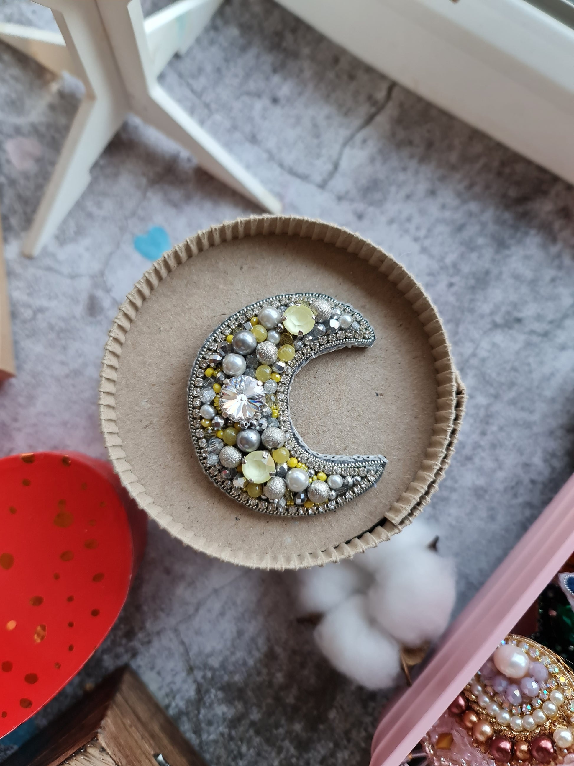 Sun and Moon Beaded Brooch