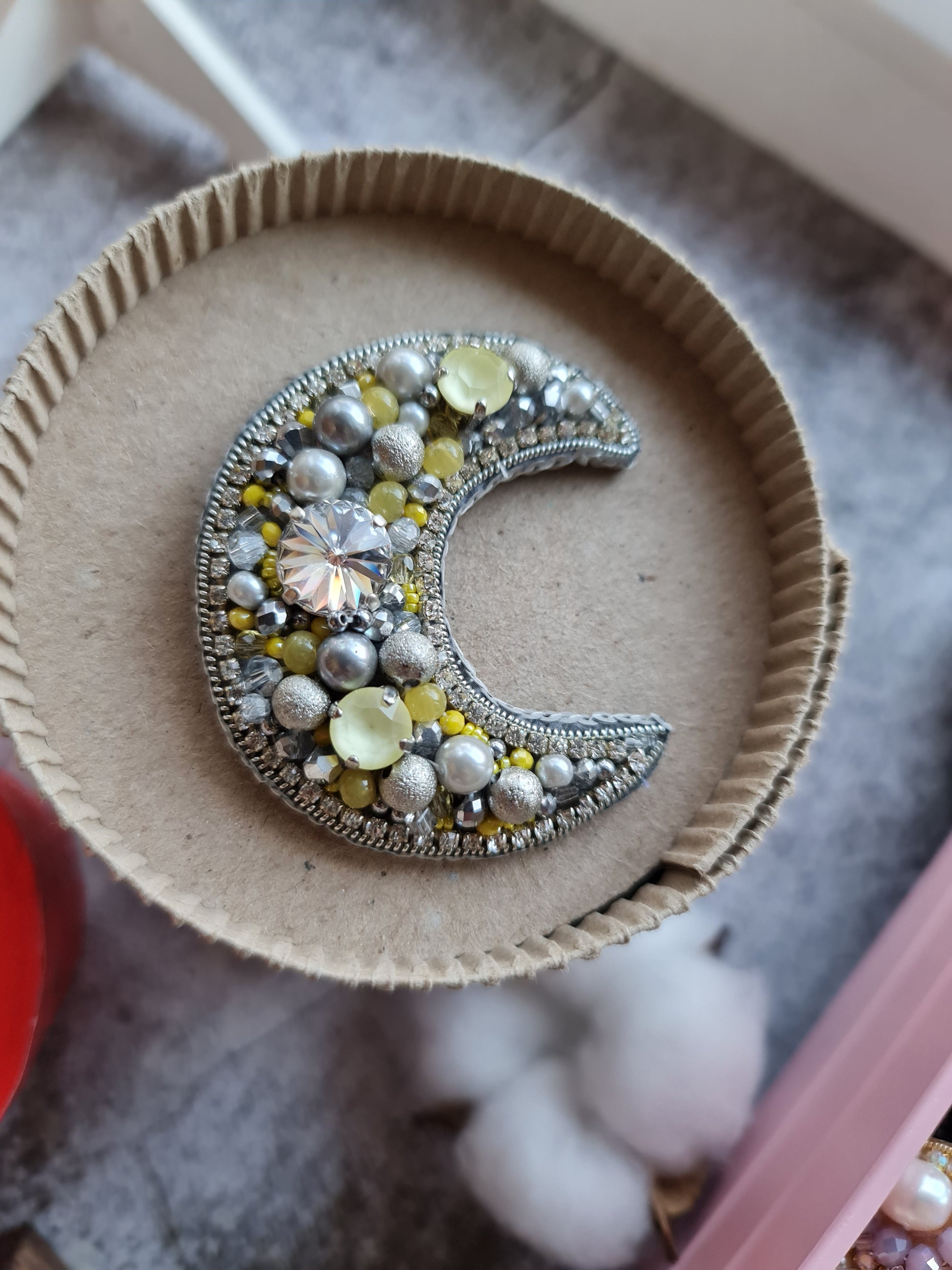 Sun and Moon Beaded Brooch