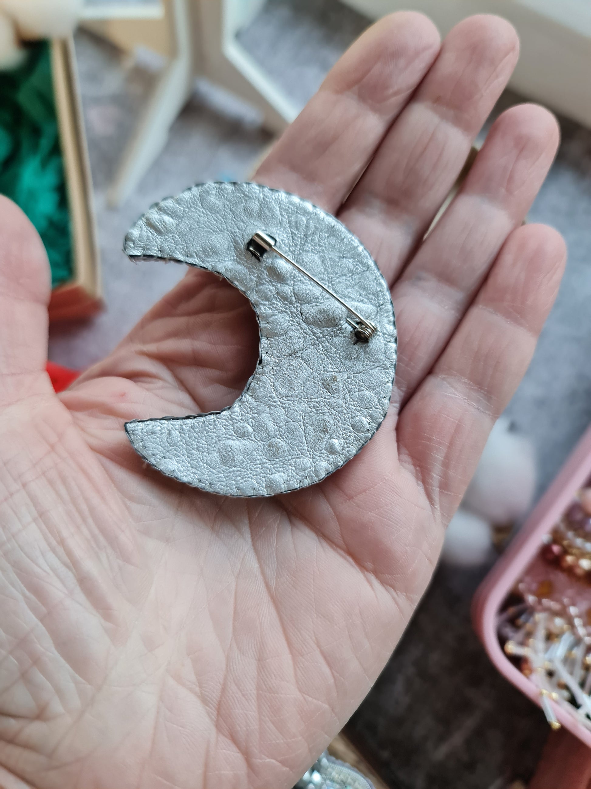 Sun and Moon Beaded Brooch