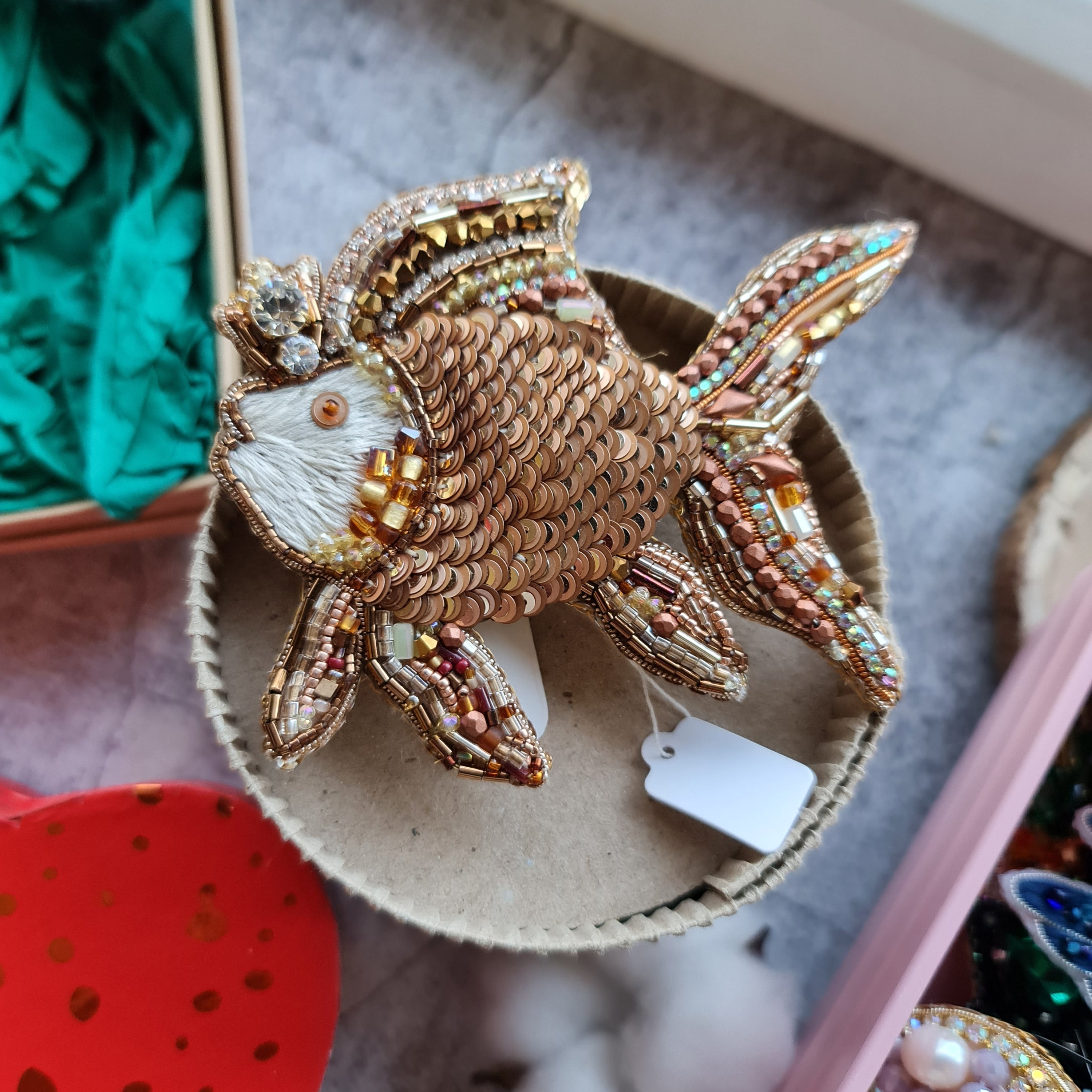 Gold Fish Beaded Brooch
