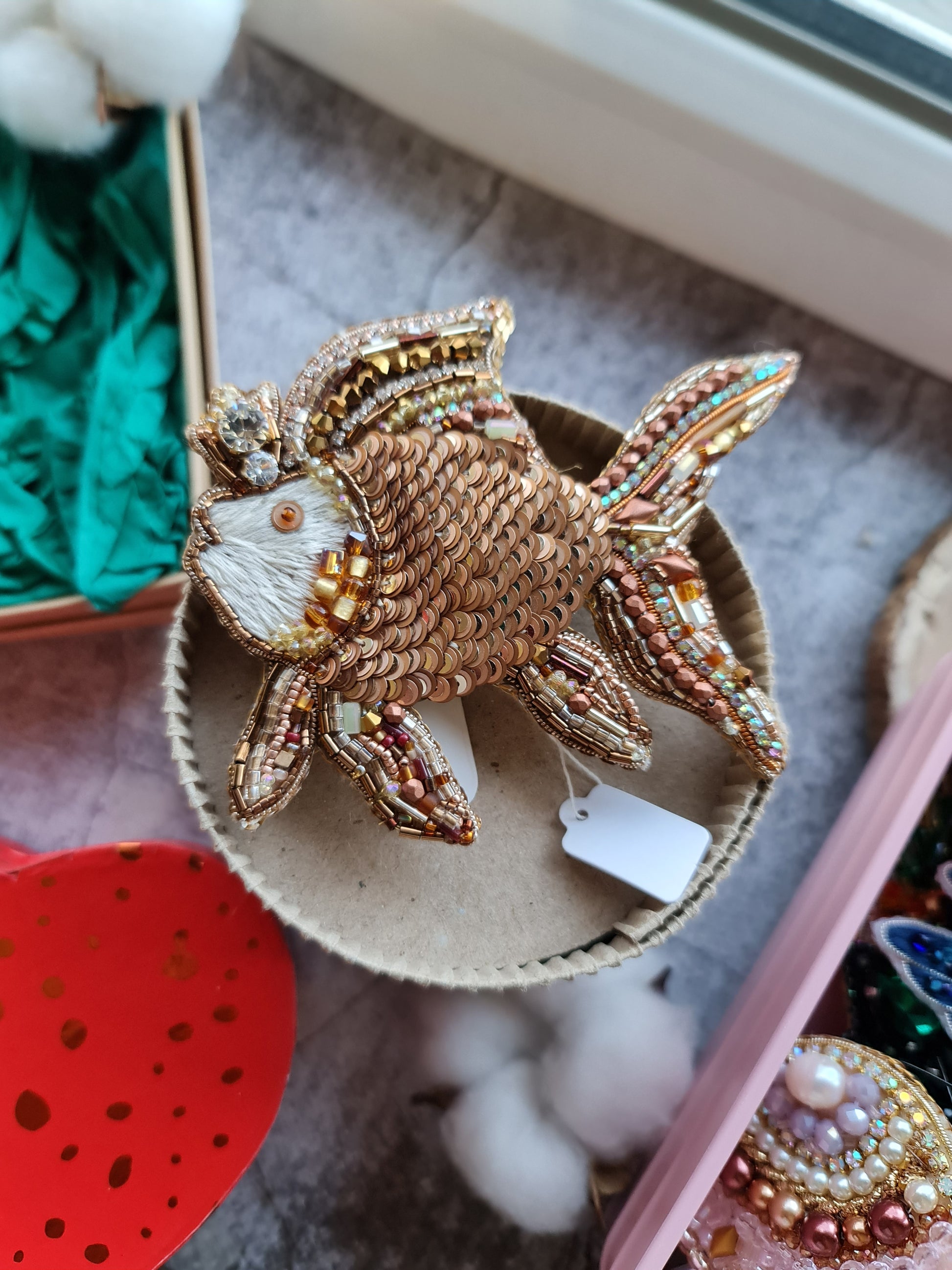 Gold Fish Beaded Brooch