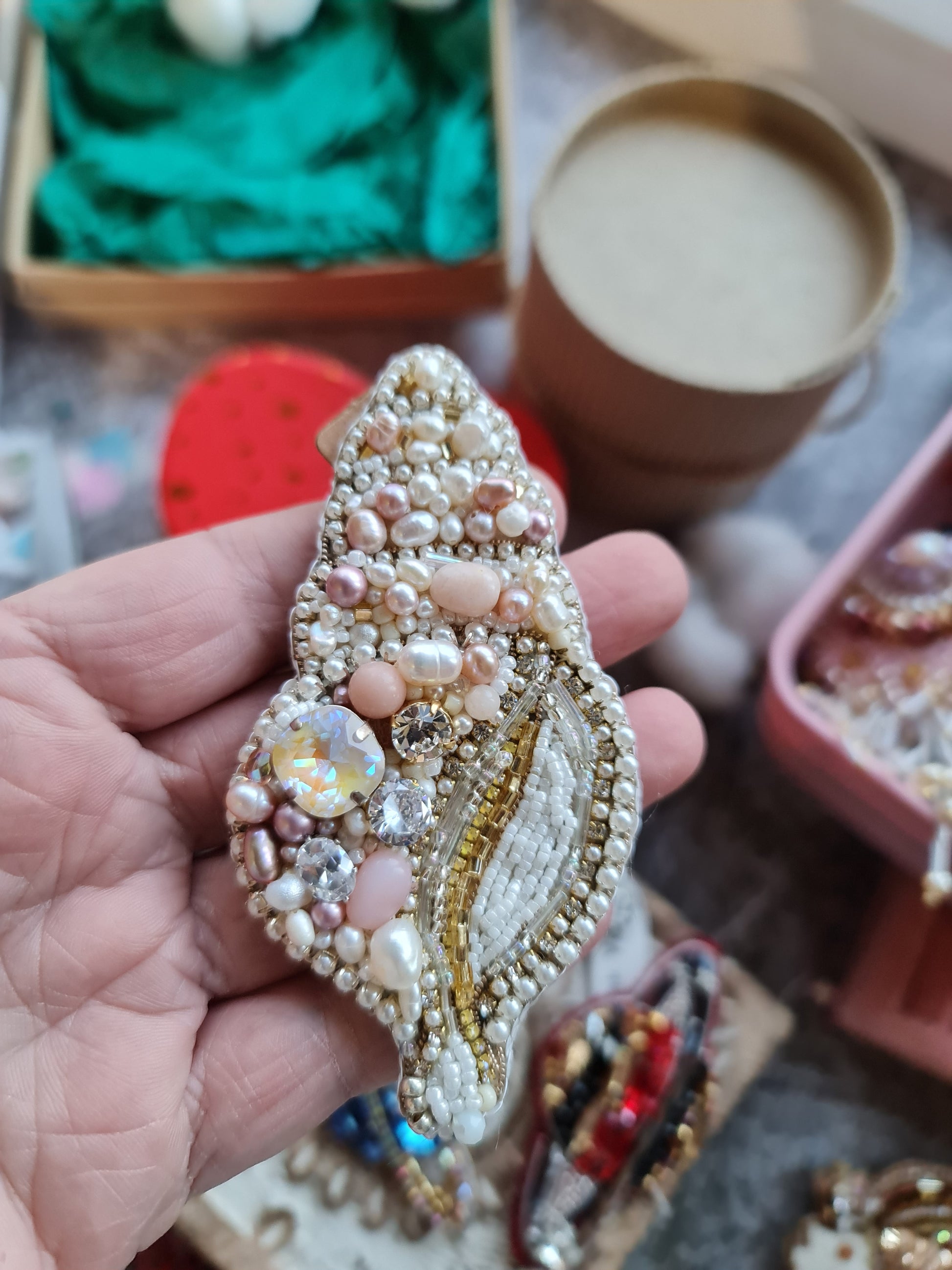 Spiral Pearl Shell Beaded Brooch