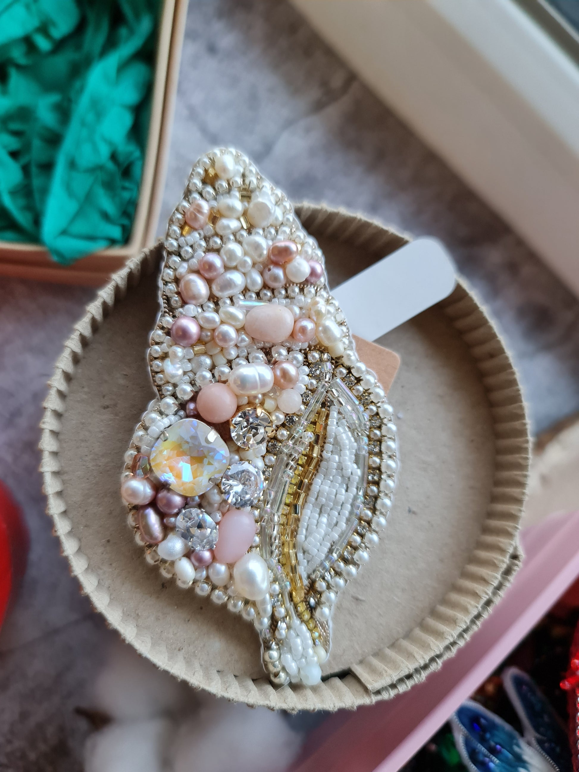 Spiral Pearl Shell Beaded Brooch