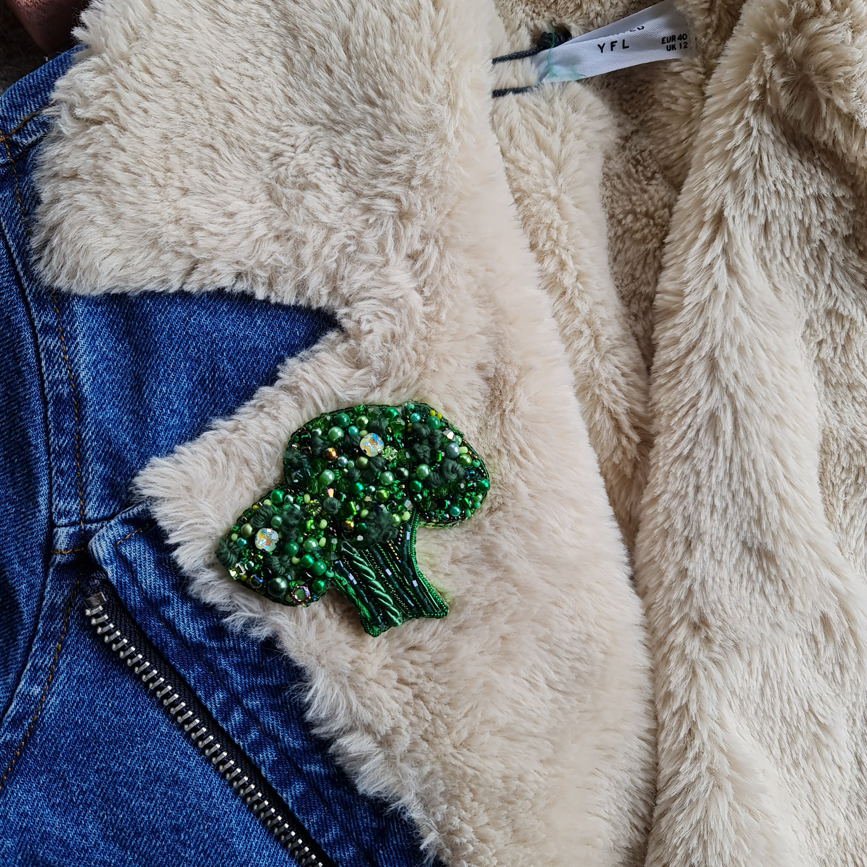 Broccoli Beaded Brooch