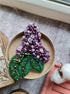 Lilac flower beaded brooch hand embroidered with purple flowers green leaves and crystal details
