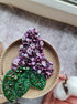 Lilac flower beaded brooch hand embroidered with purple flowers green leaves and crystal details