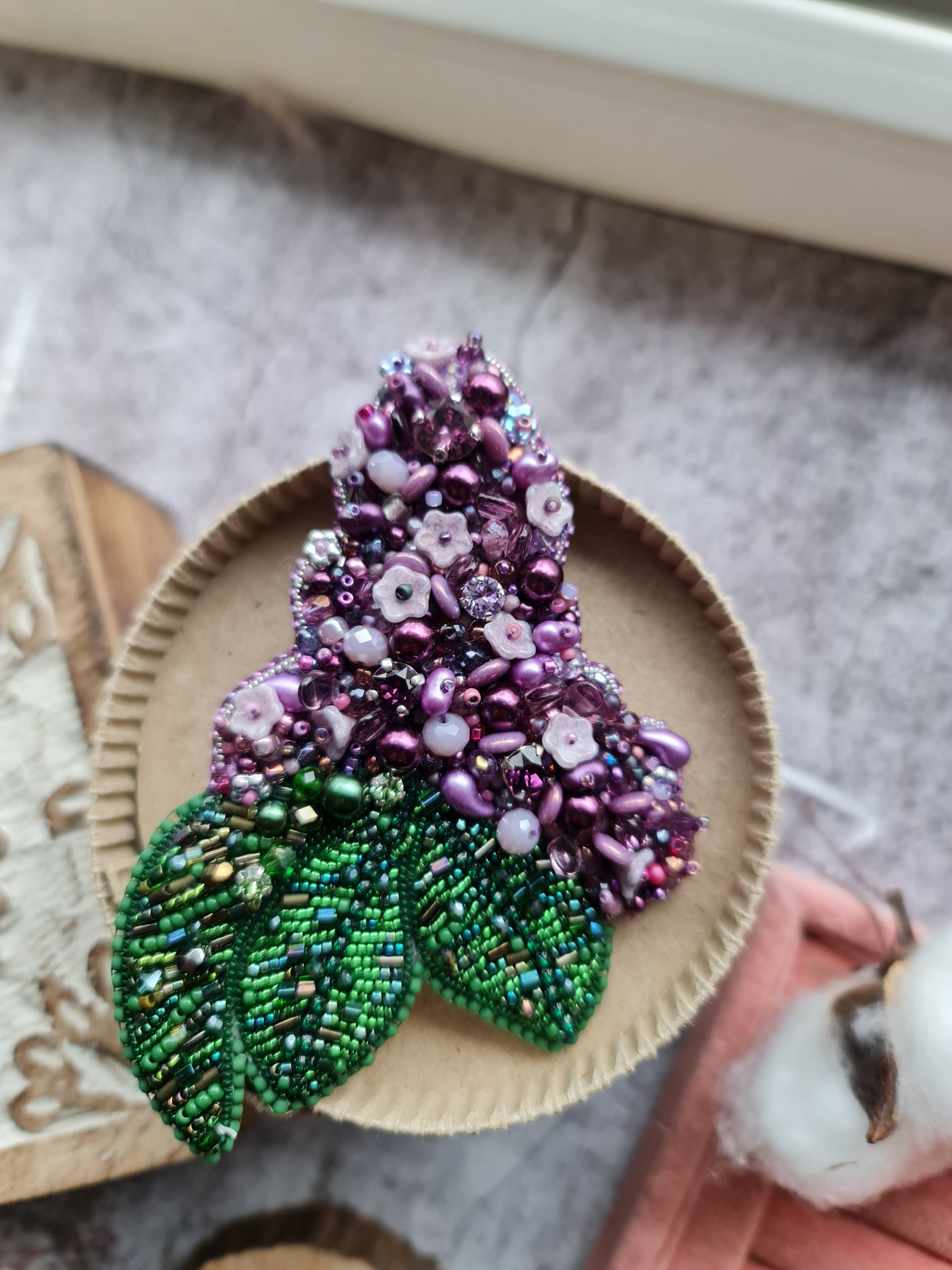 Lilac Flower Beaded Brooch