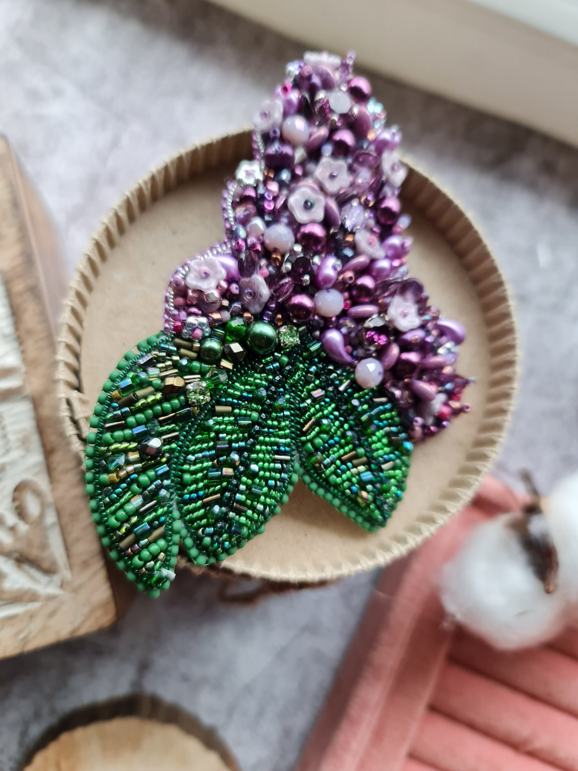 Lilac Flower Beaded Brooch