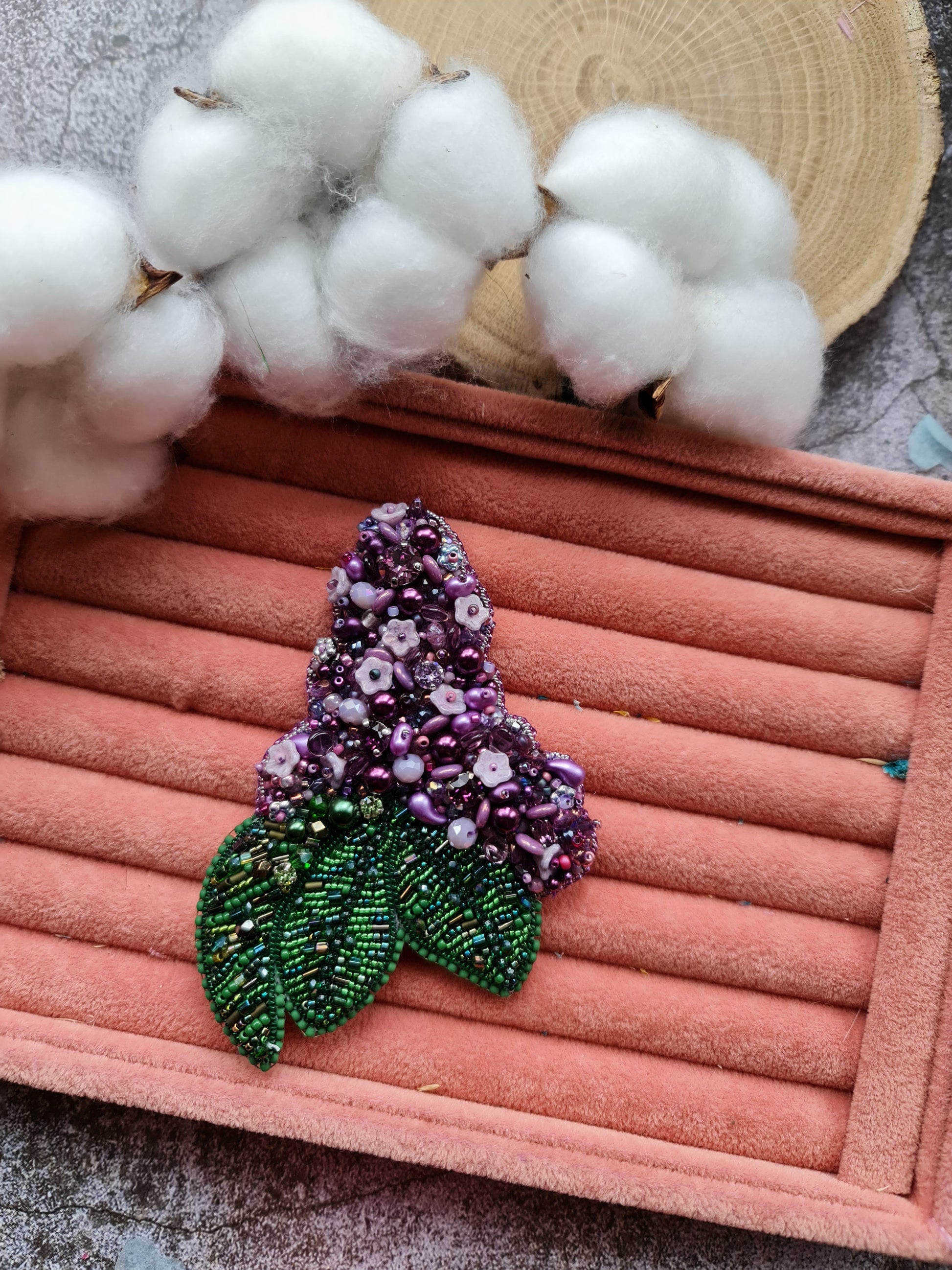 Lilac Flower Beaded Brooch