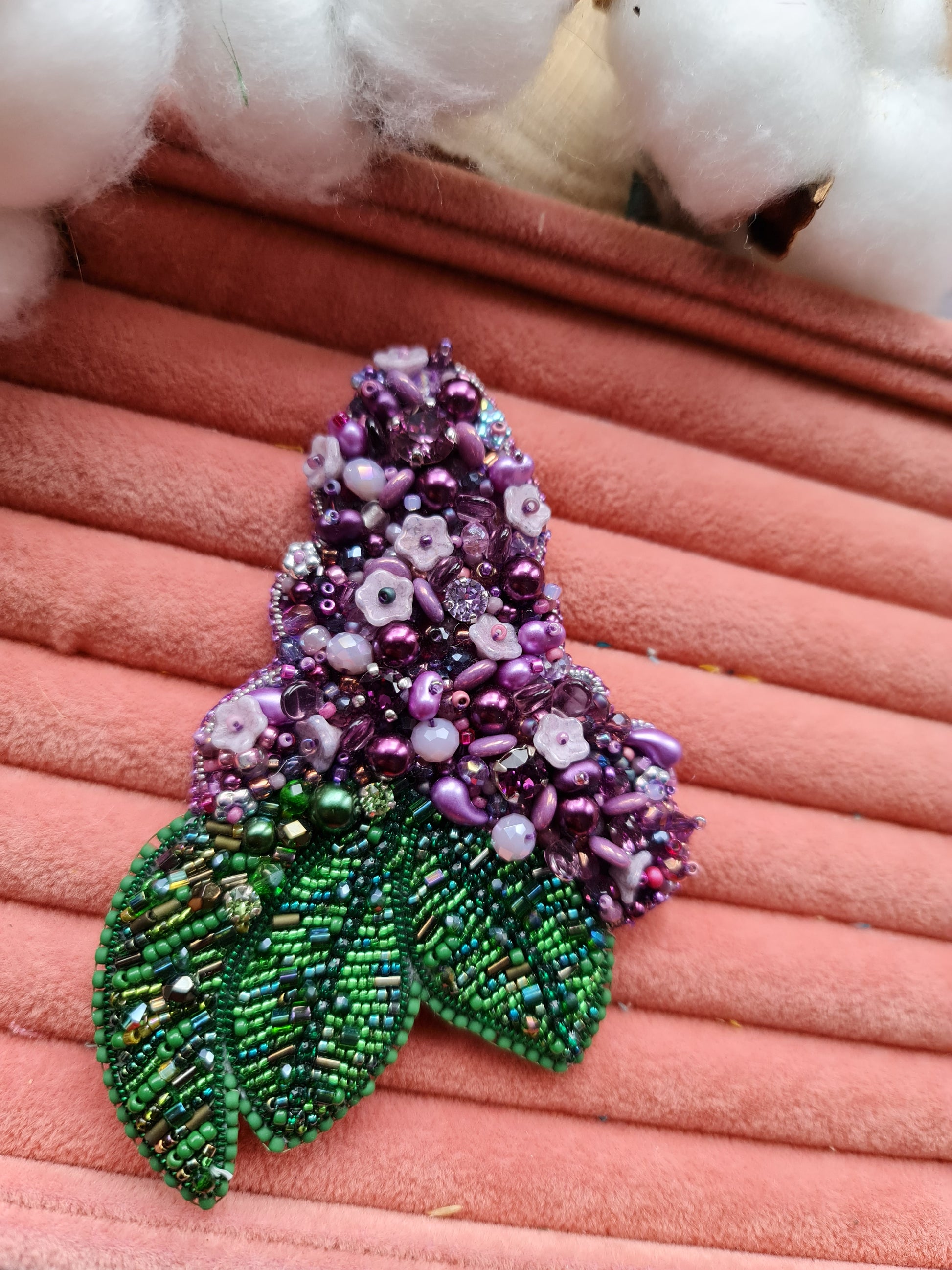Lilac Flower Beaded Brooch