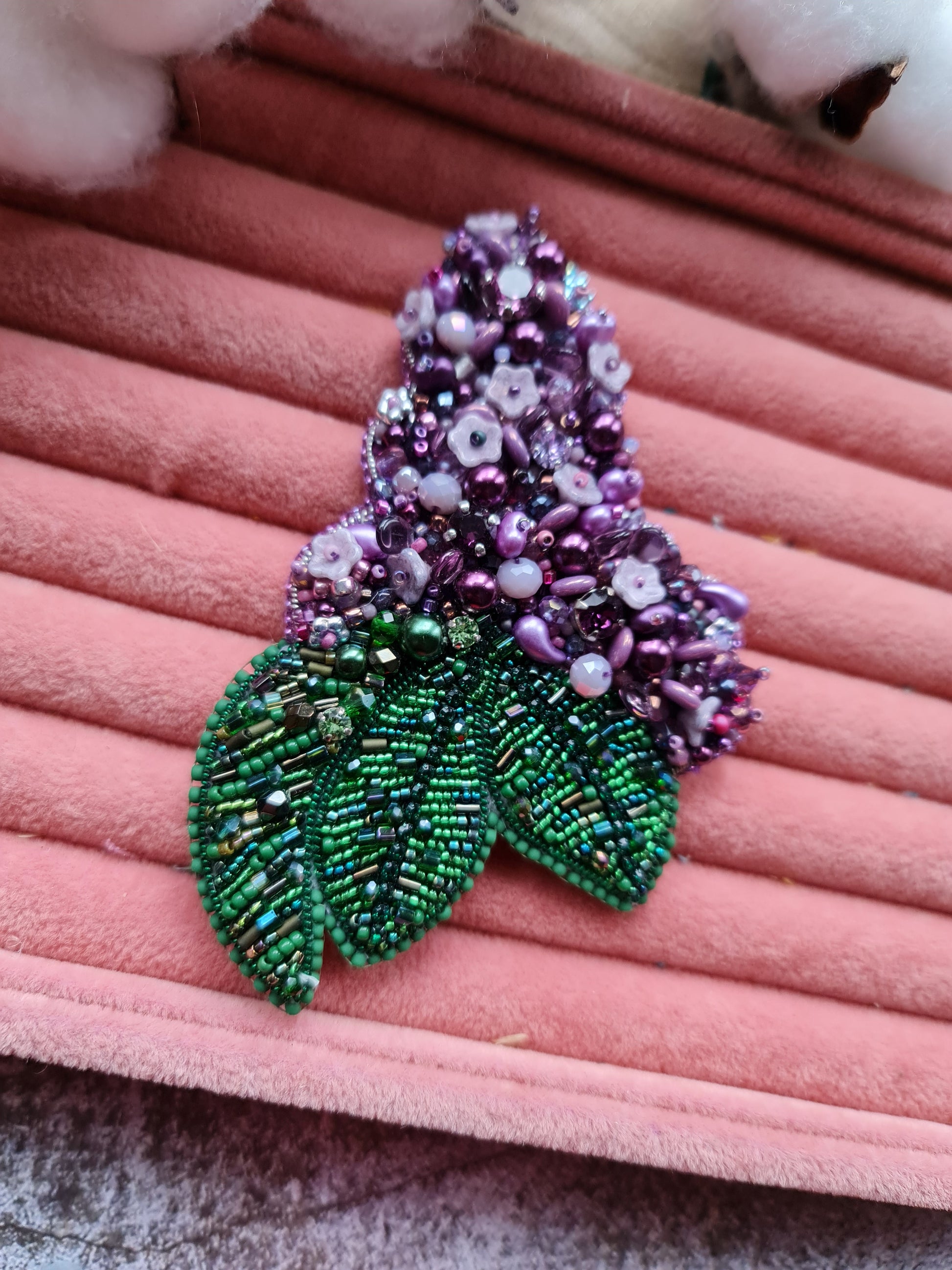 Lilac Flower Beaded Brooch