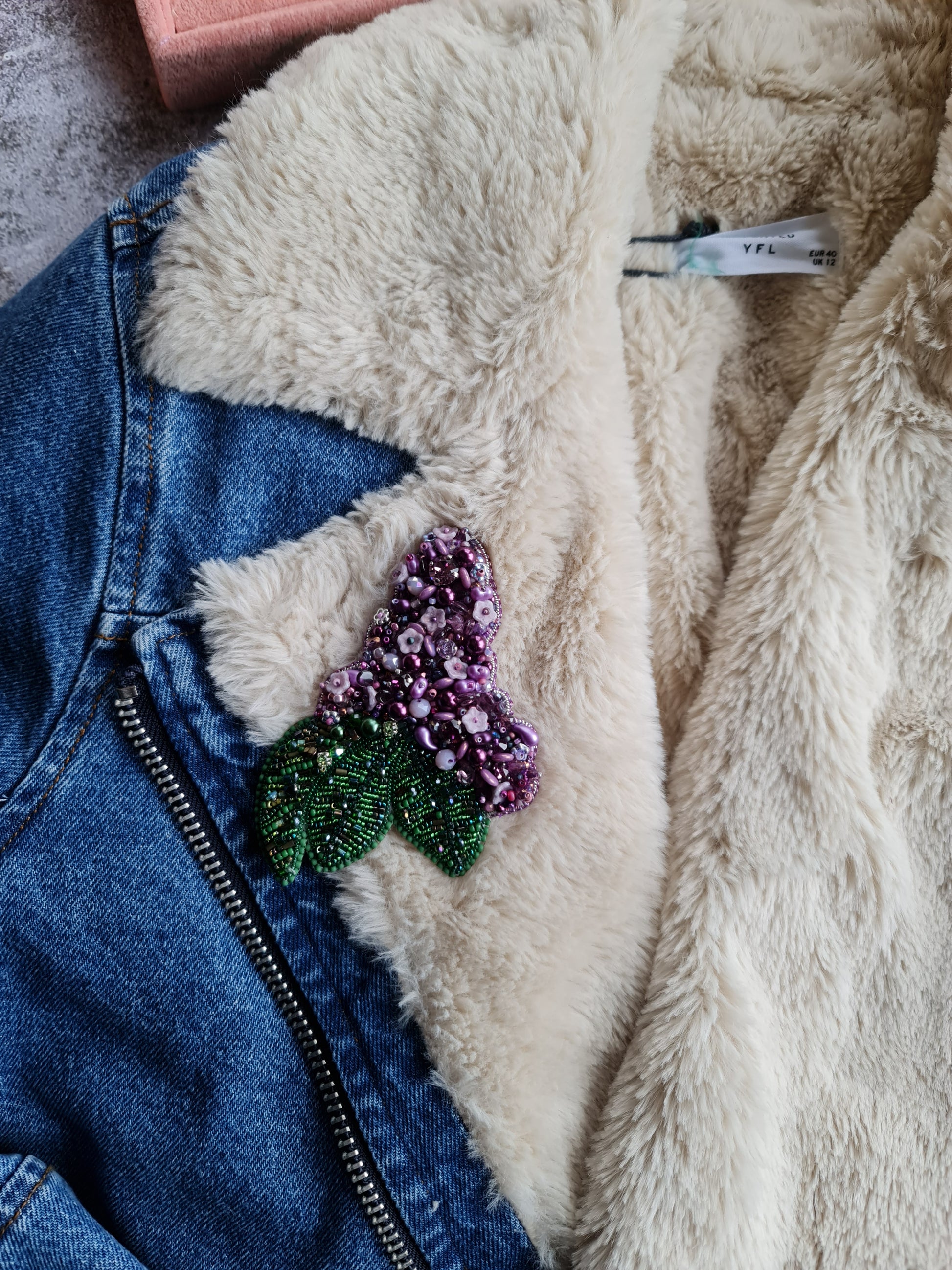 Lilac Flower Beaded Brooch