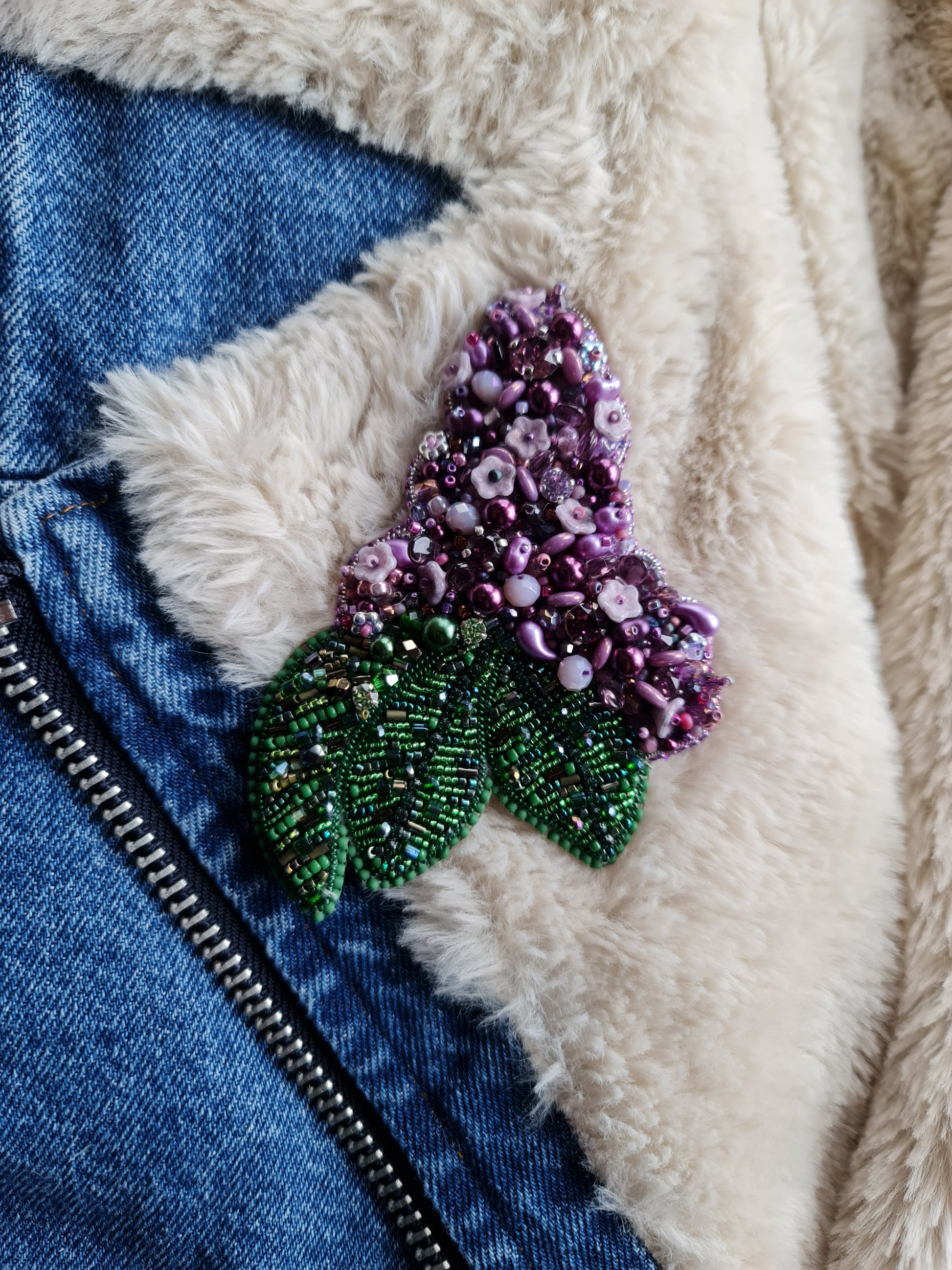 Lilac Flower Beaded Brooch