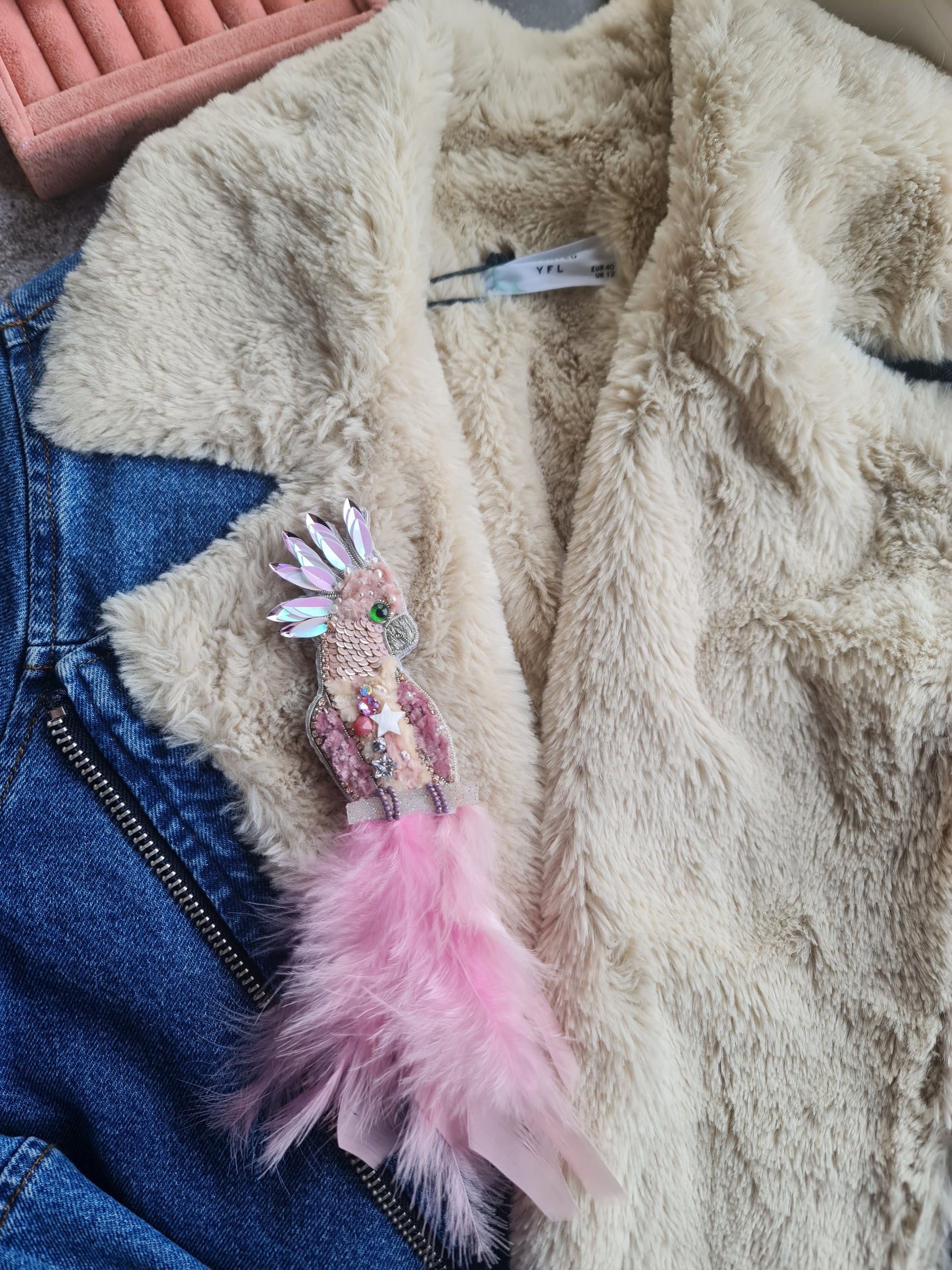 Pink Cockatoo Beaded Brooch