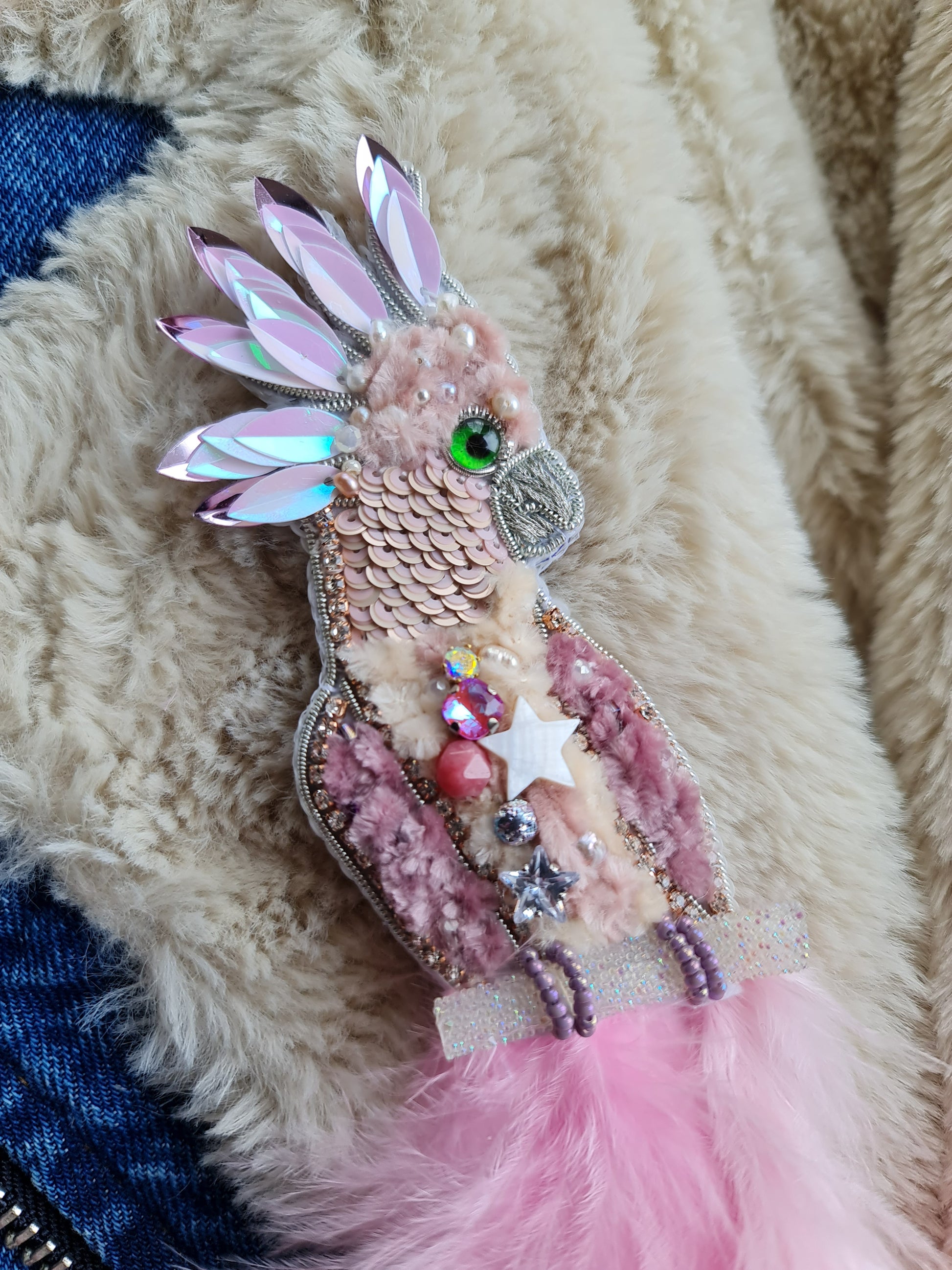 Pink Cockatoo Beaded Brooch