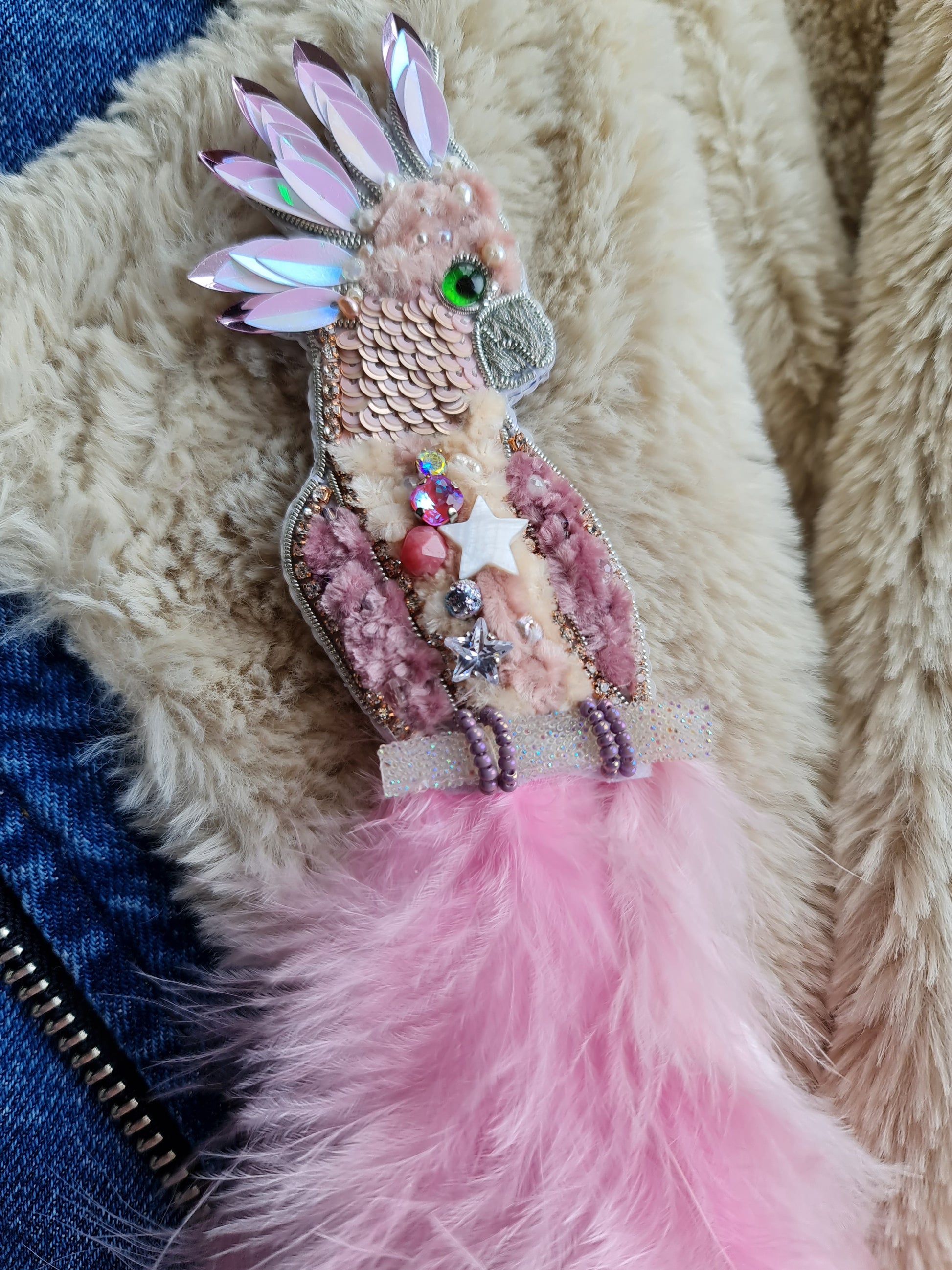 Pink Cockatoo Beaded Brooch