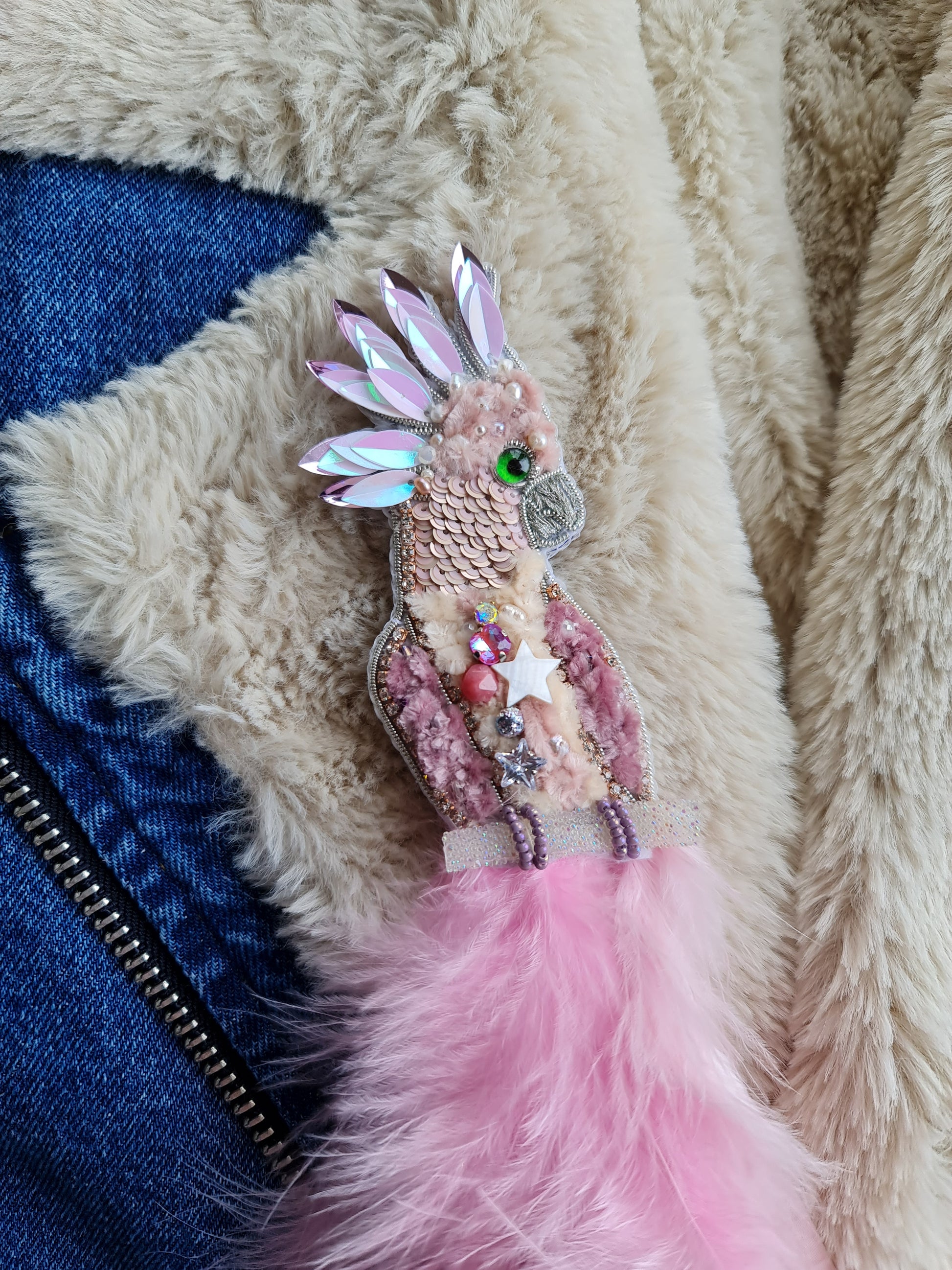 Pink Cockatoo Beaded Brooch
