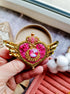 Handmade Cosmic Heart Compact Brooch featuring intricate beading and embroidery, measuring 2.36 inches x 3.74 inches (6 cm x 9.5 cm), with a celestial heart design