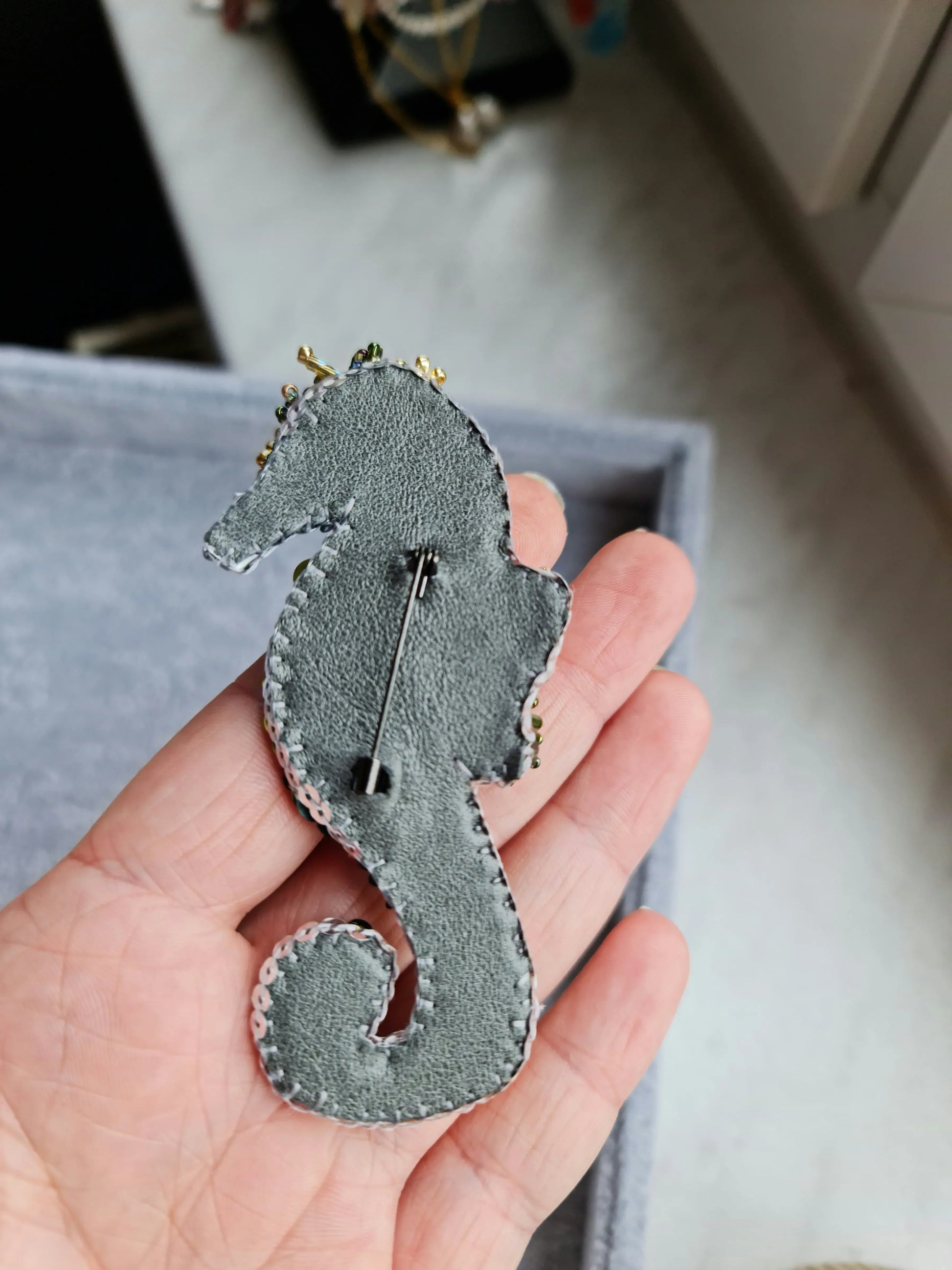 Green Seahorse Beaded Brooch