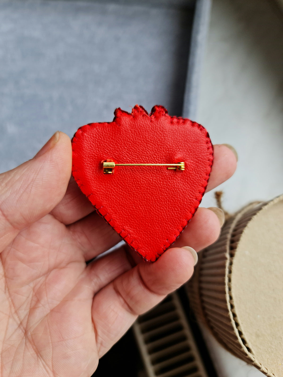 Red Heart Beaded Brooch | Handmade Embroidered Heart Pin