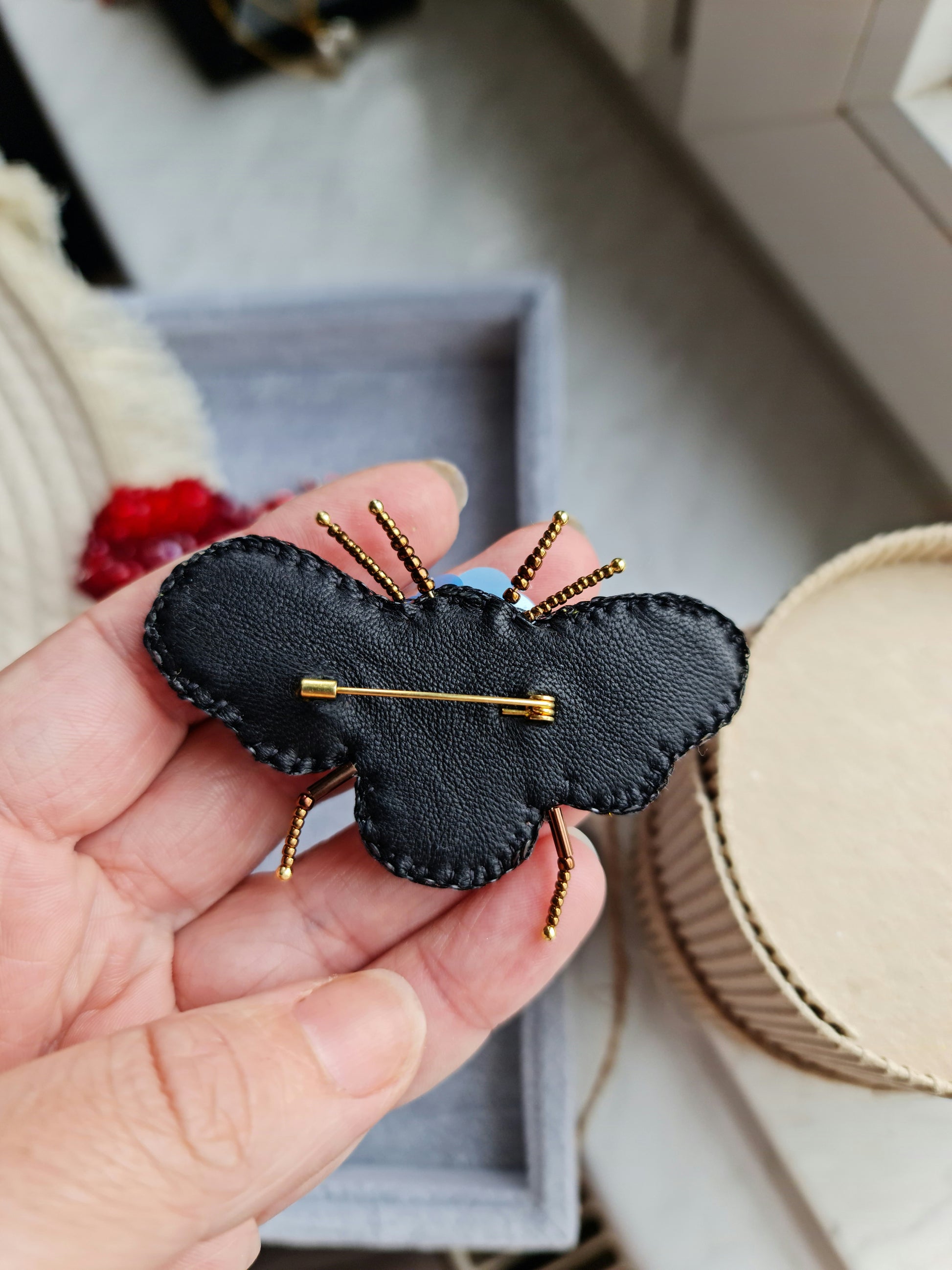 Bee beaded brooch pin, embroidered insect brooch