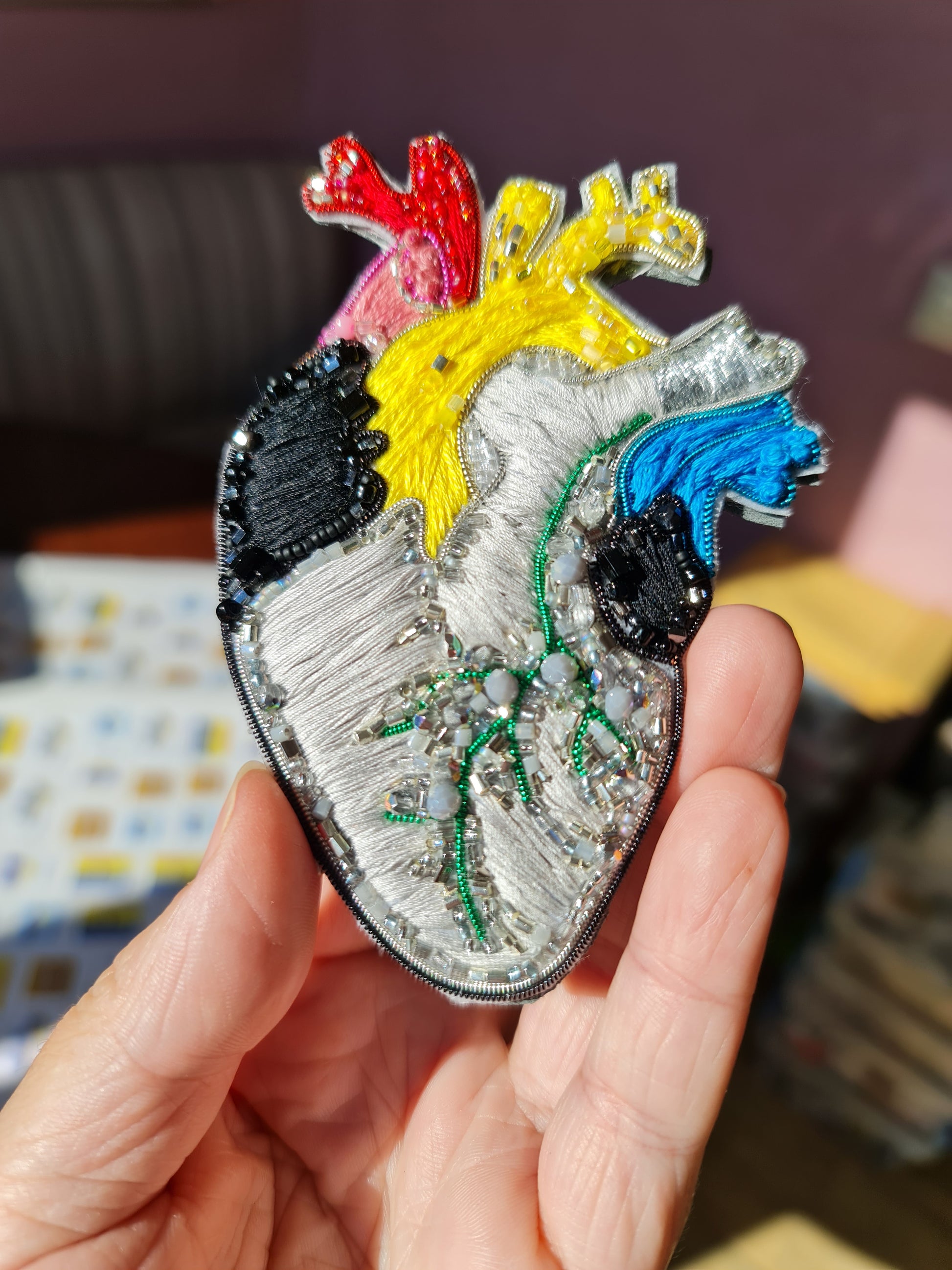 Colorful Anatomical Heart Brooch