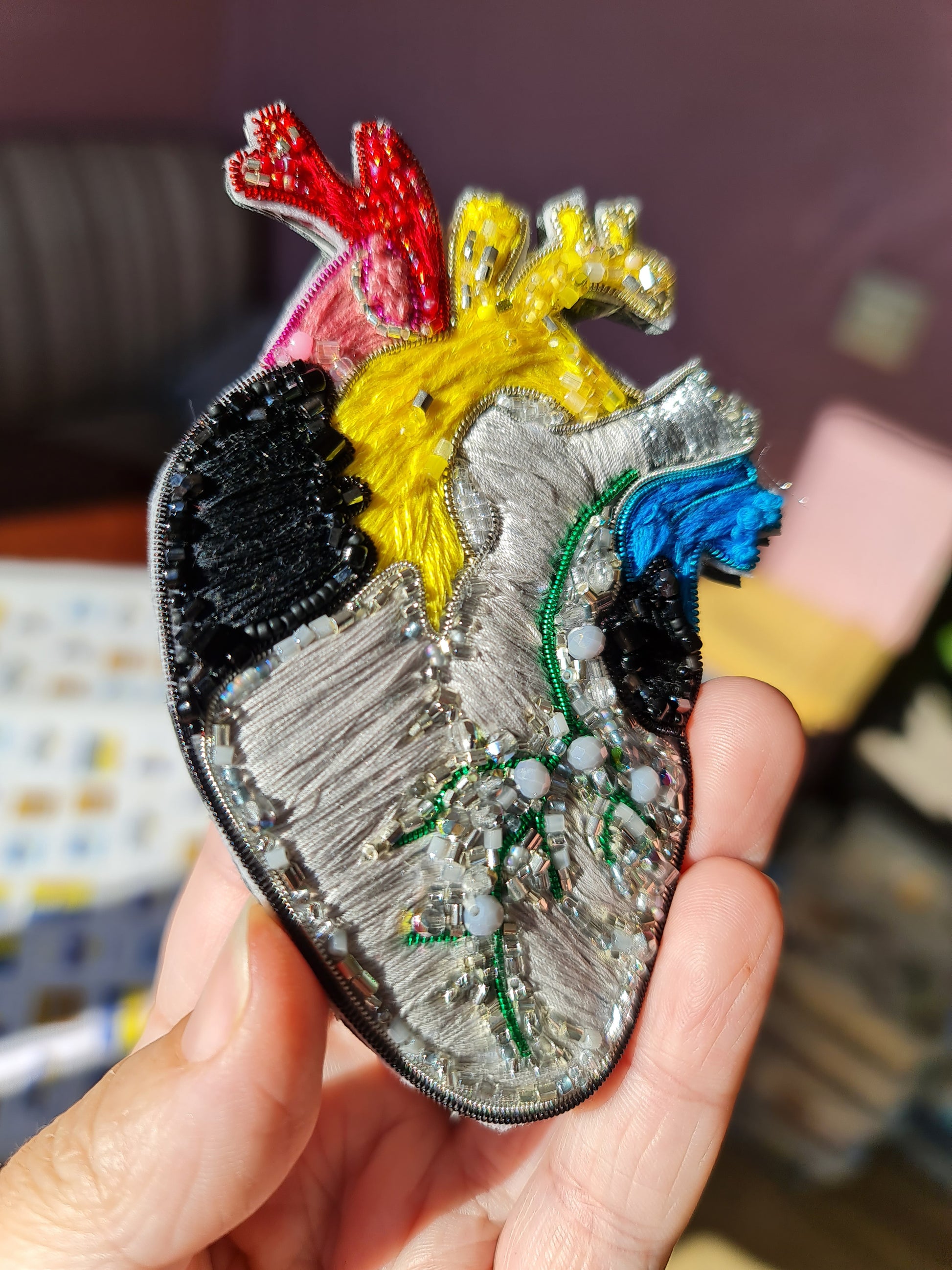 Colorful Anatomical Heart Brooch