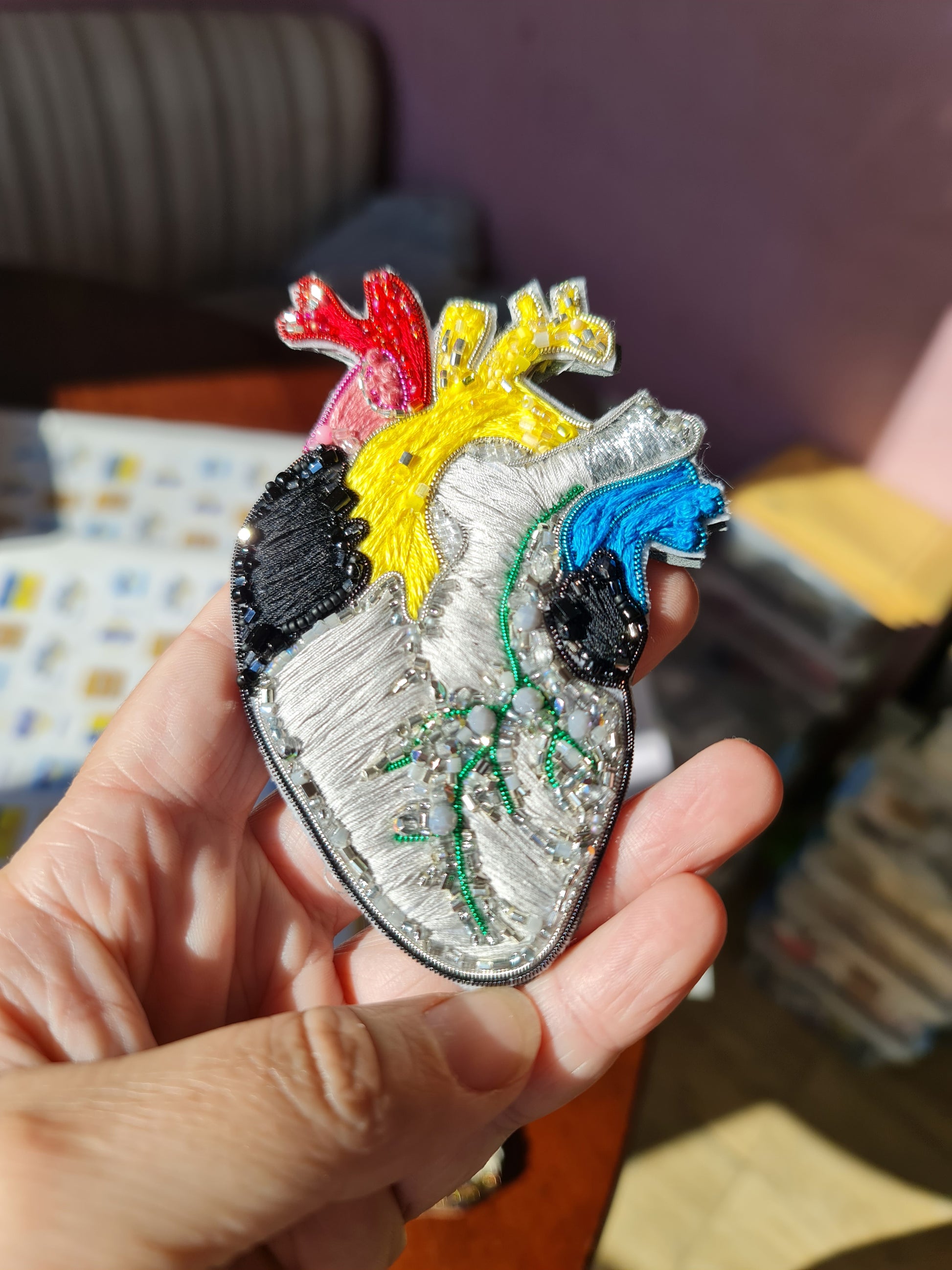 Colorful Anatomical Heart Brooch
