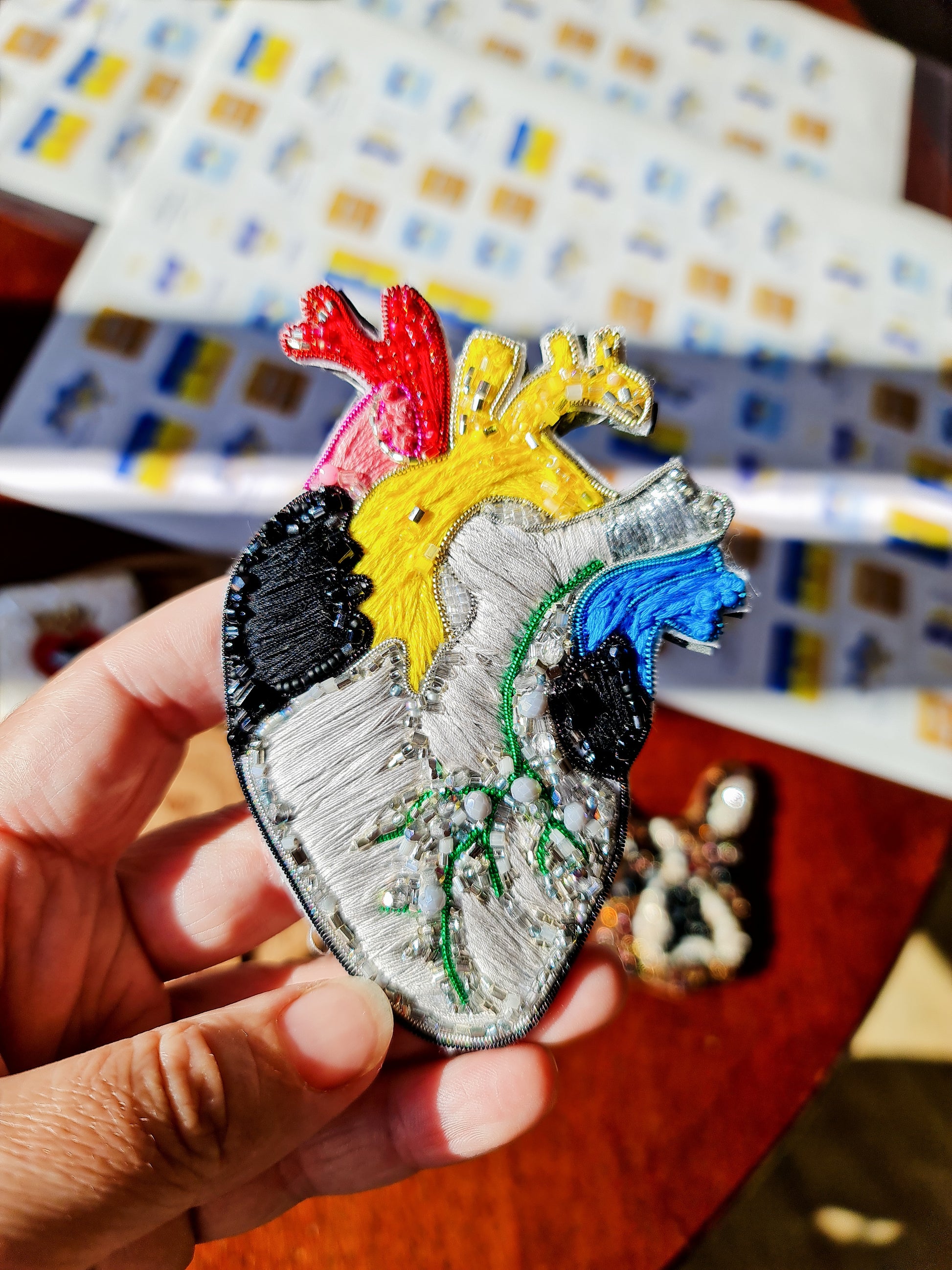 Colorful Anatomical Heart Brooch