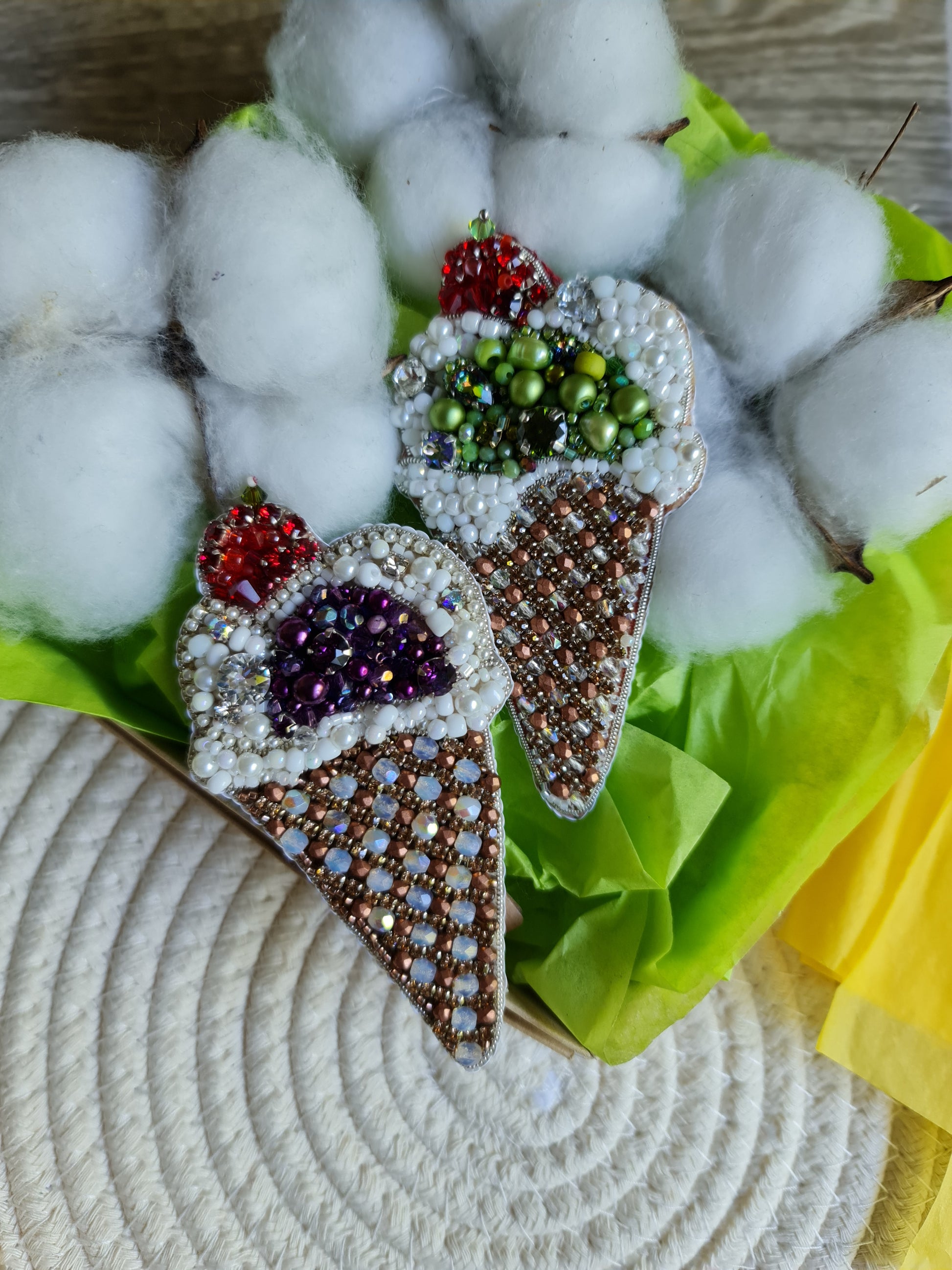Ice Cream Cone Beaded Brooch