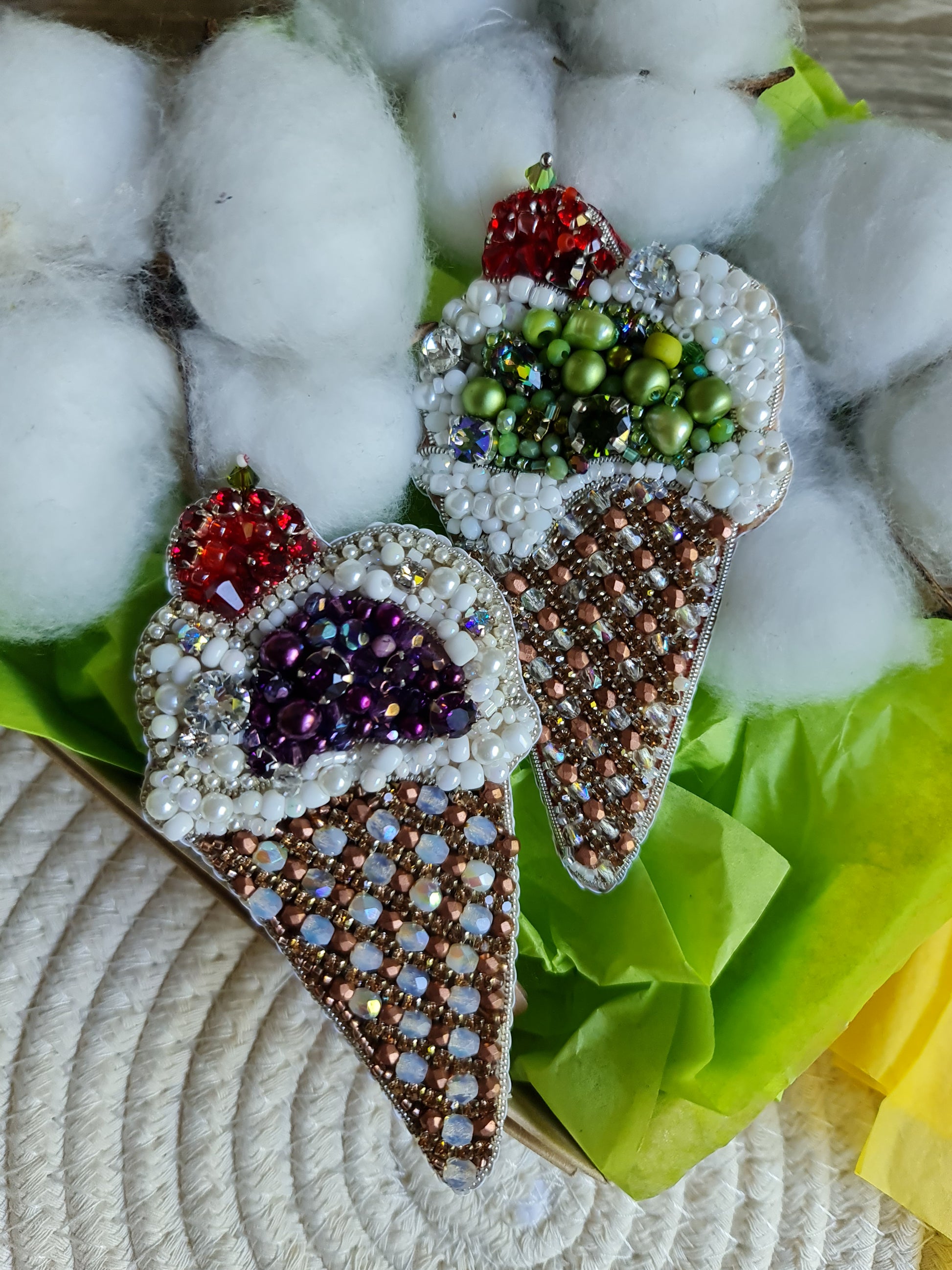 Ice Cream Cone Beaded Brooch