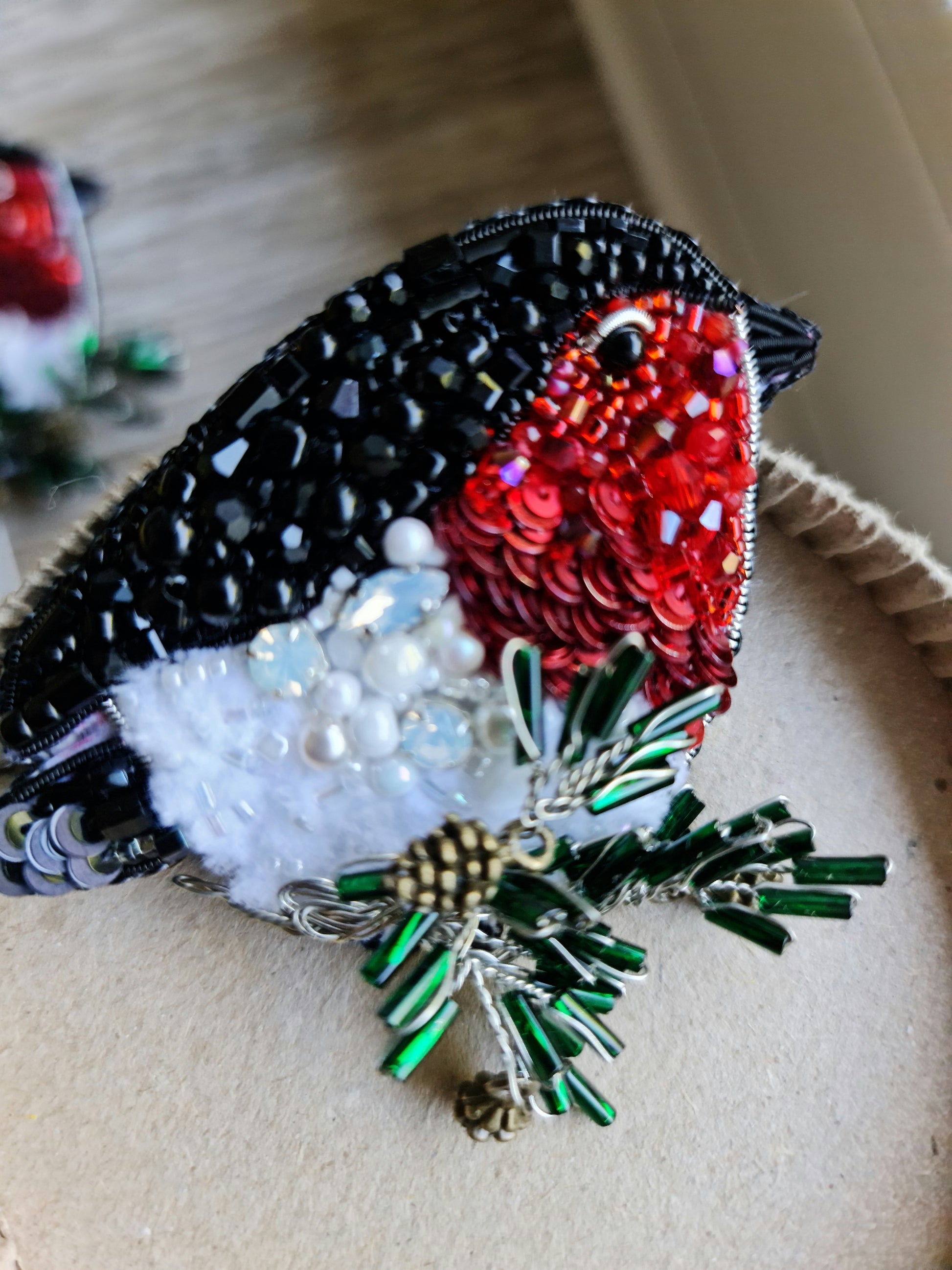 Bullfinch Beaded Brooch