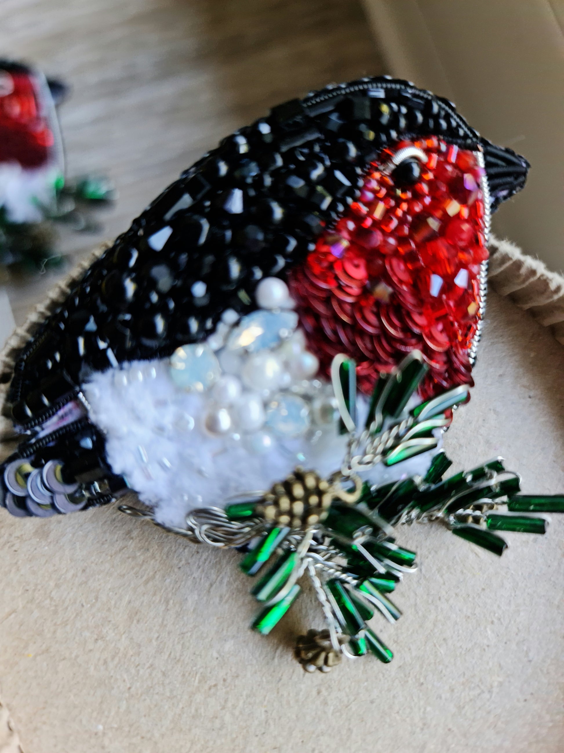 Bullfinch Beaded Brooch