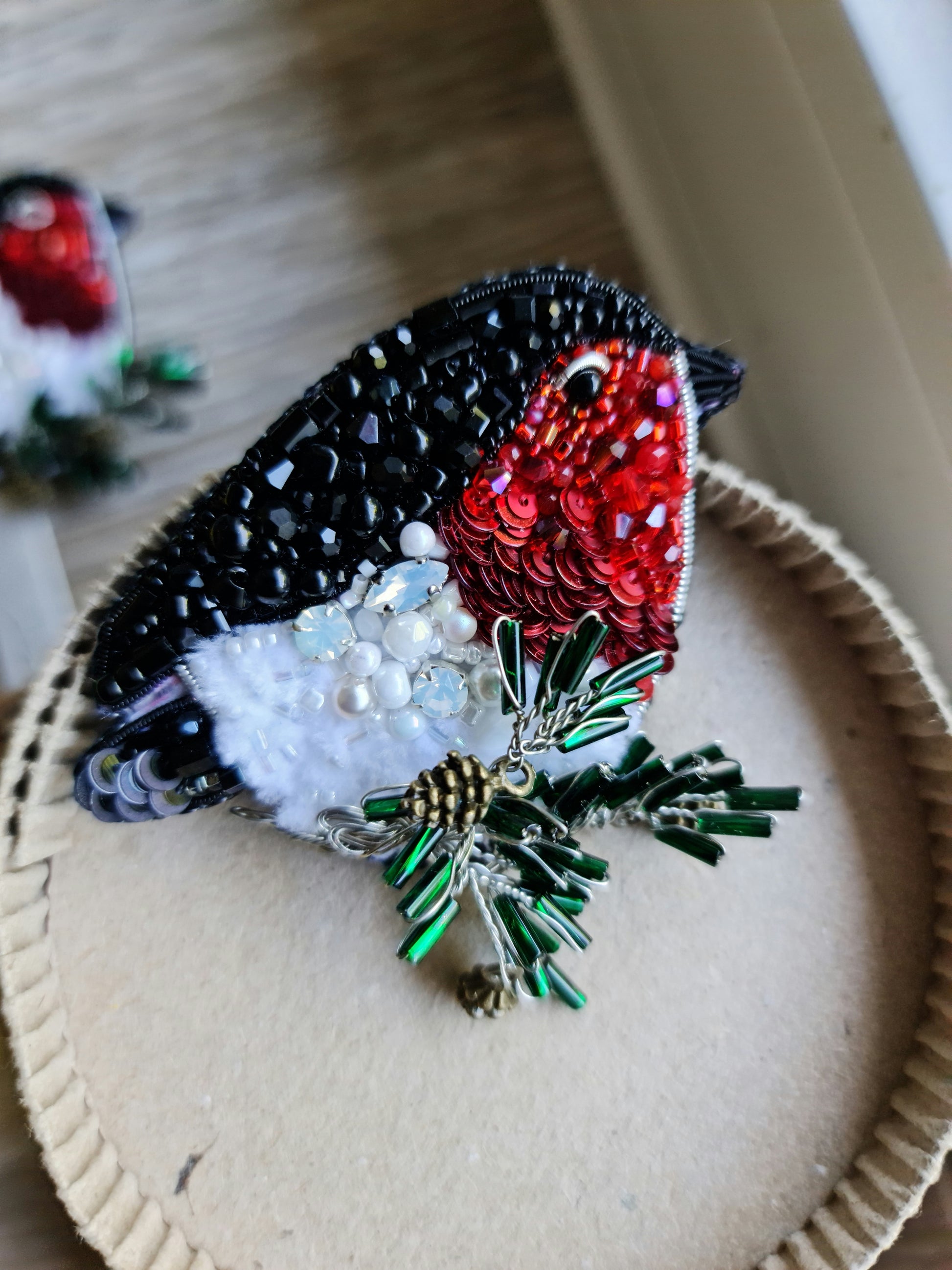 Bullfinch Beaded Brooch