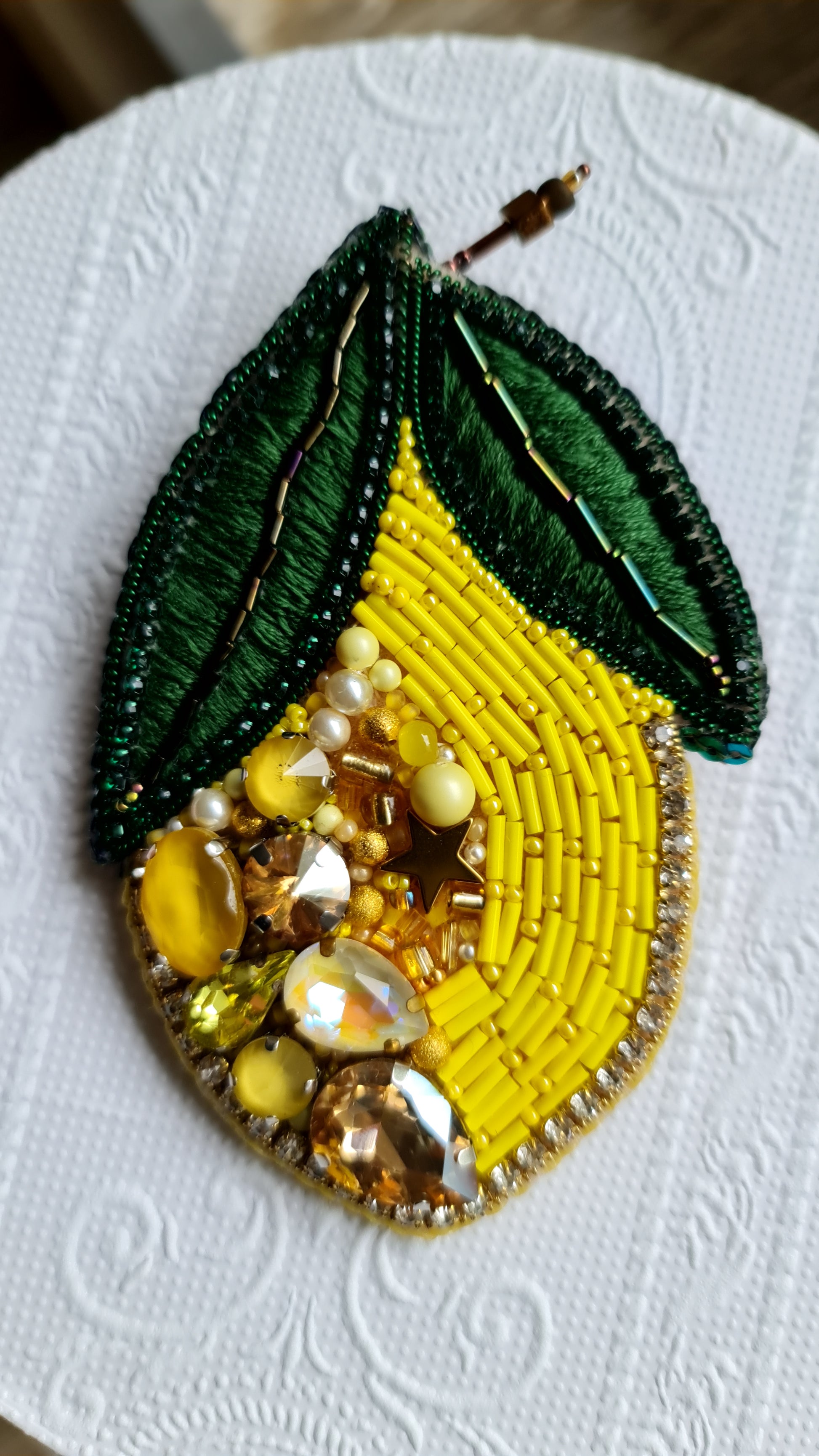 Large Lemon Beaded Brooch