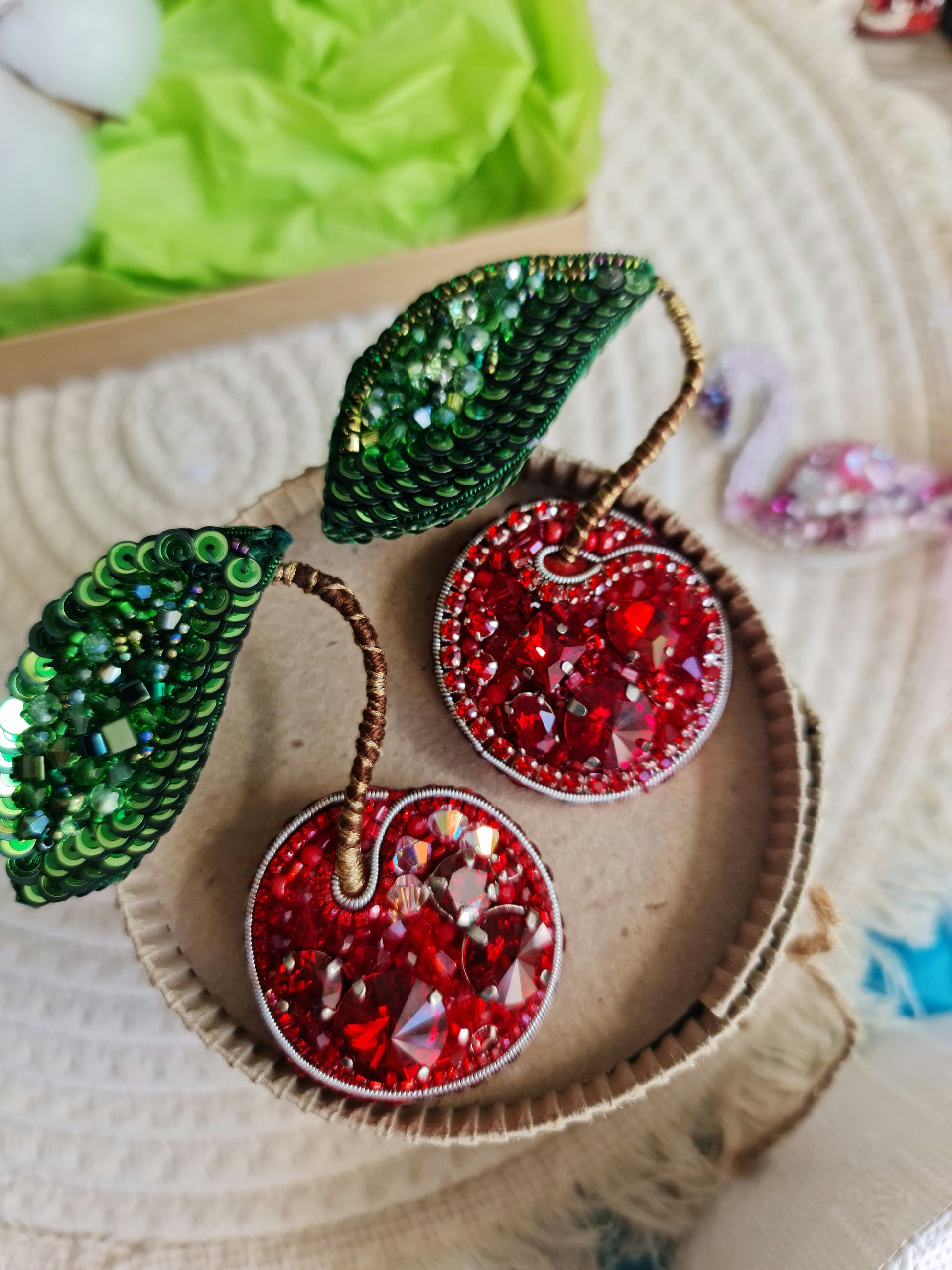 Red Cherry Beaded Brooch
