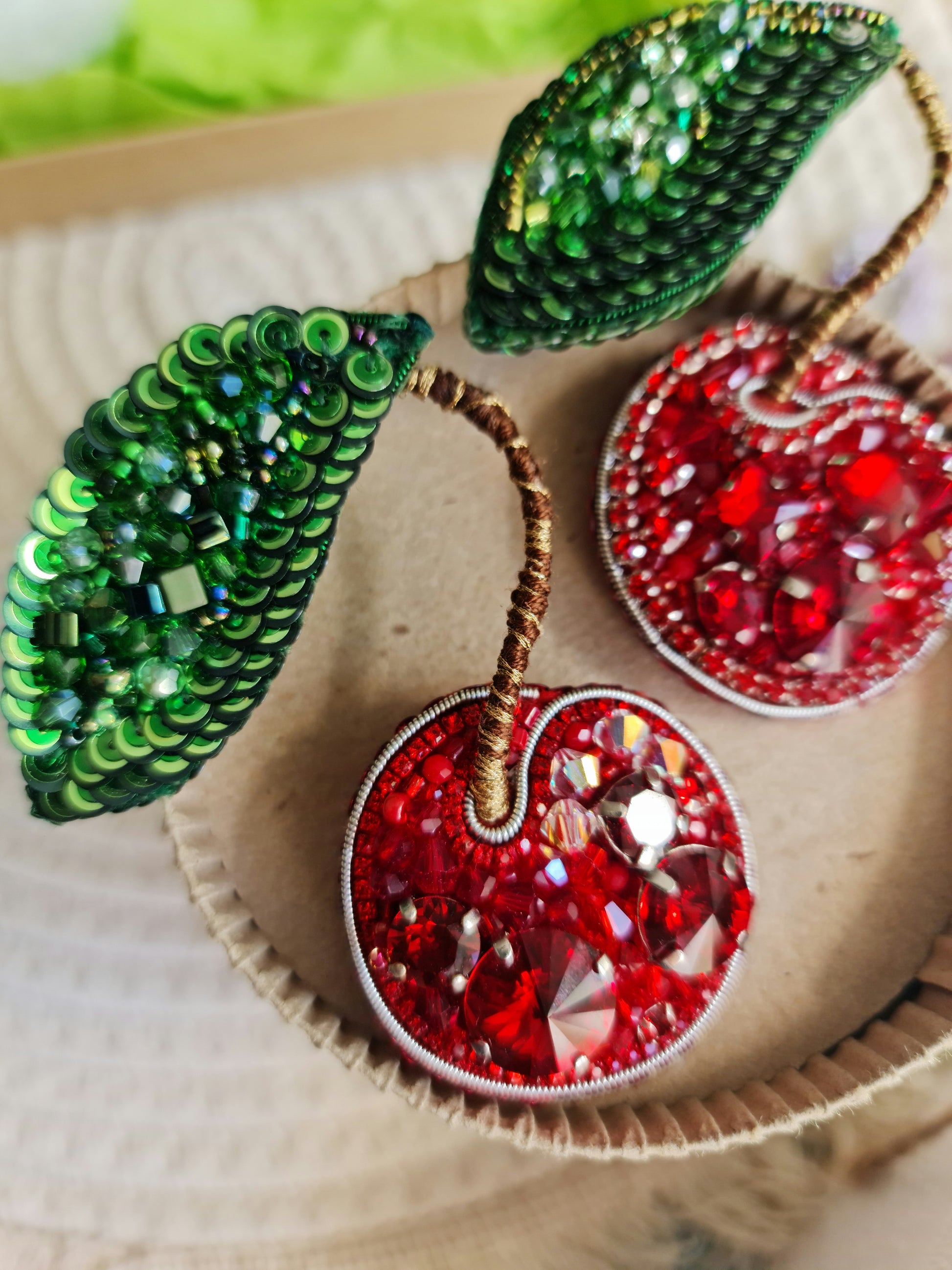 Red Cherry Beaded Brooch