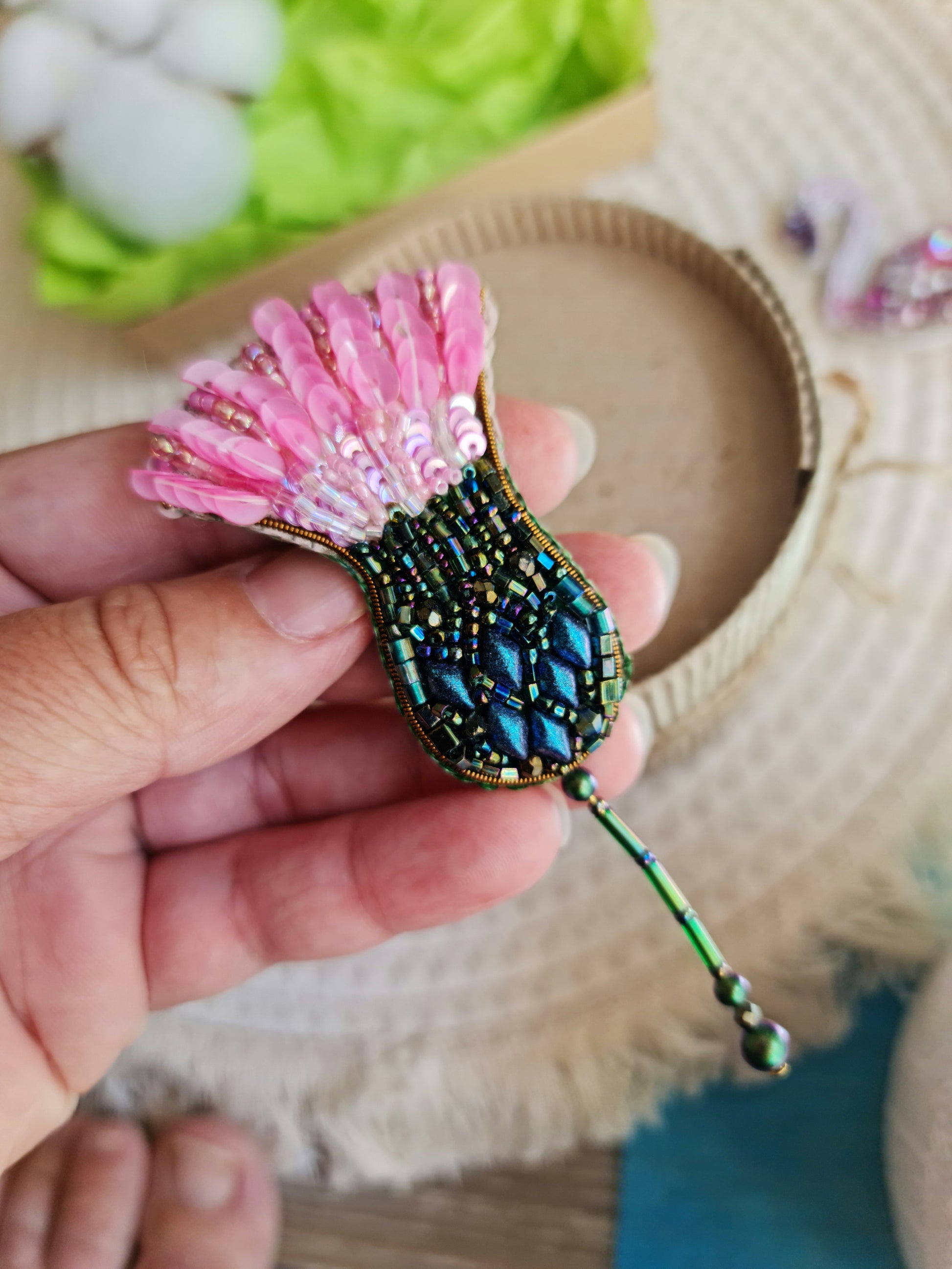 Thistle Beaded Brooch