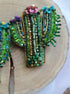 Green cactus beaded brooch hand embroidered with colorful flowers crystals and gold details