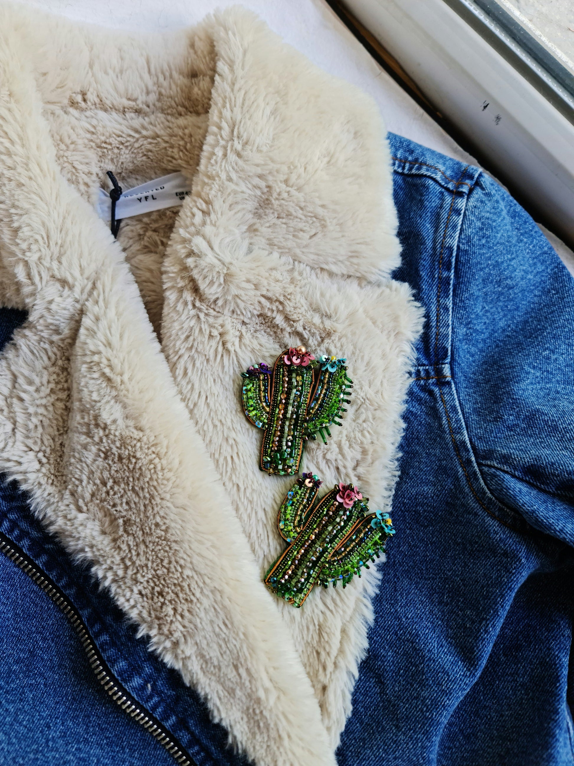 Green Cactus Beaded Brooch