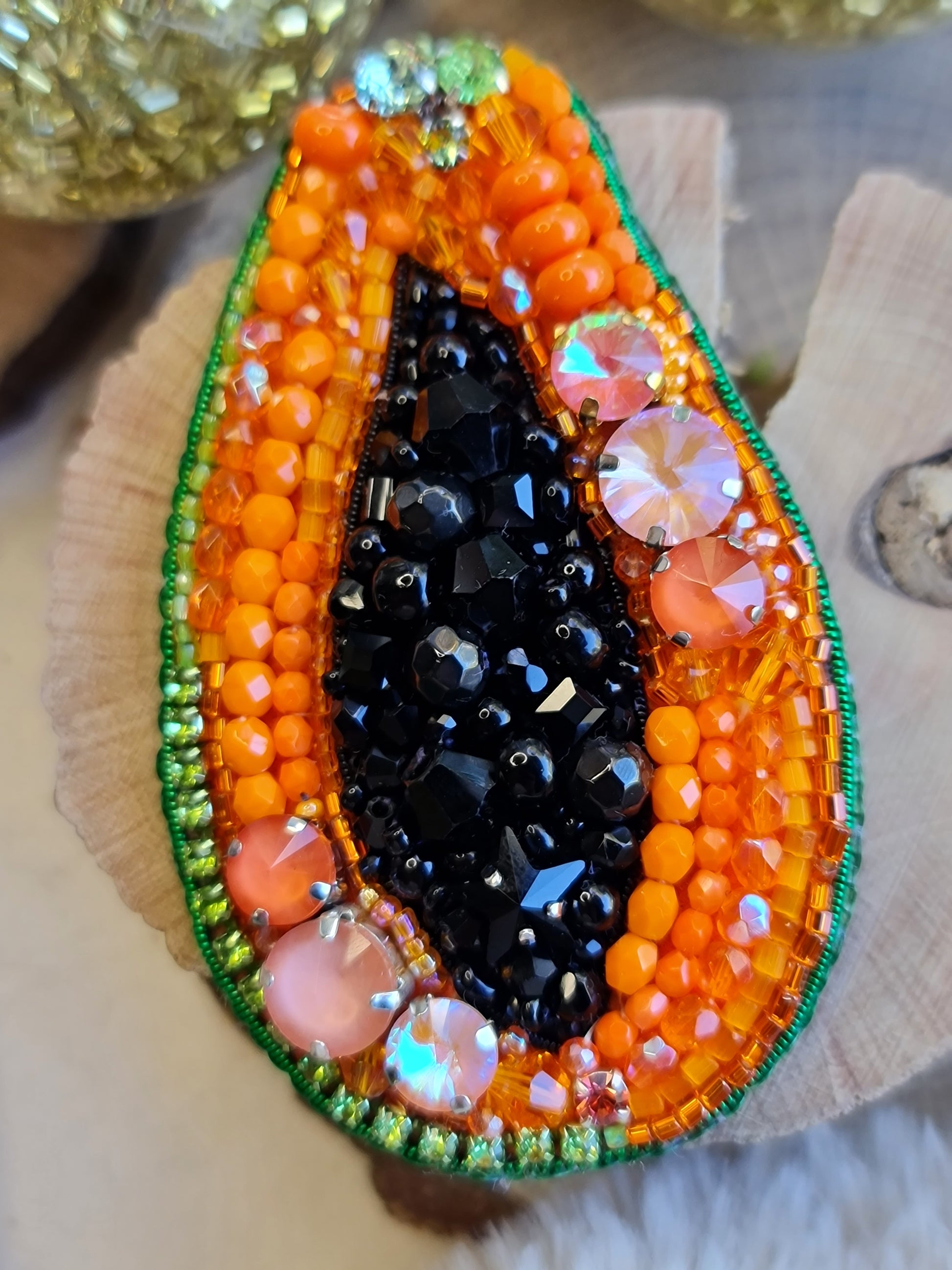 Papaya Beaded Brooch