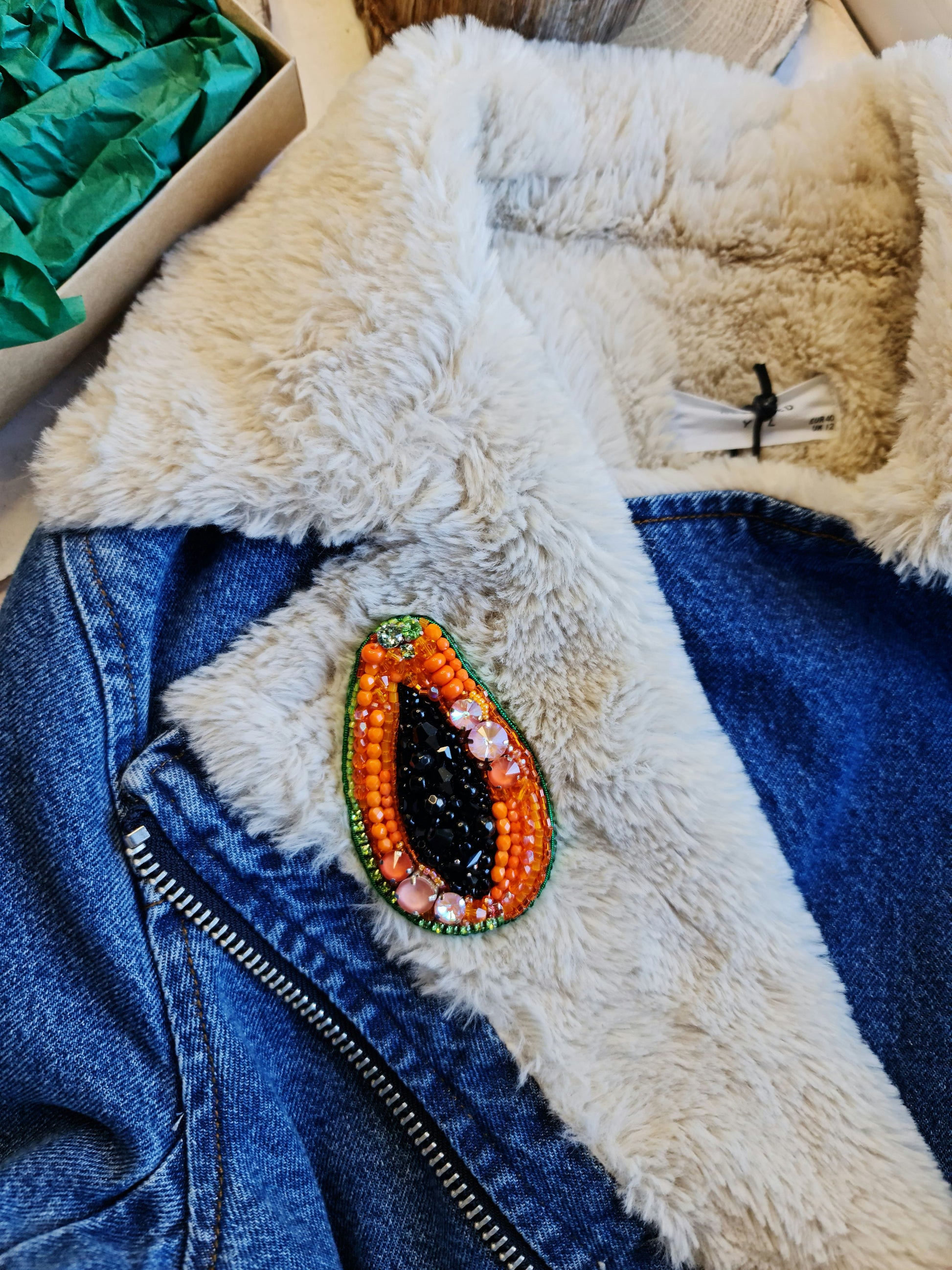 Papaya Beaded Brooch