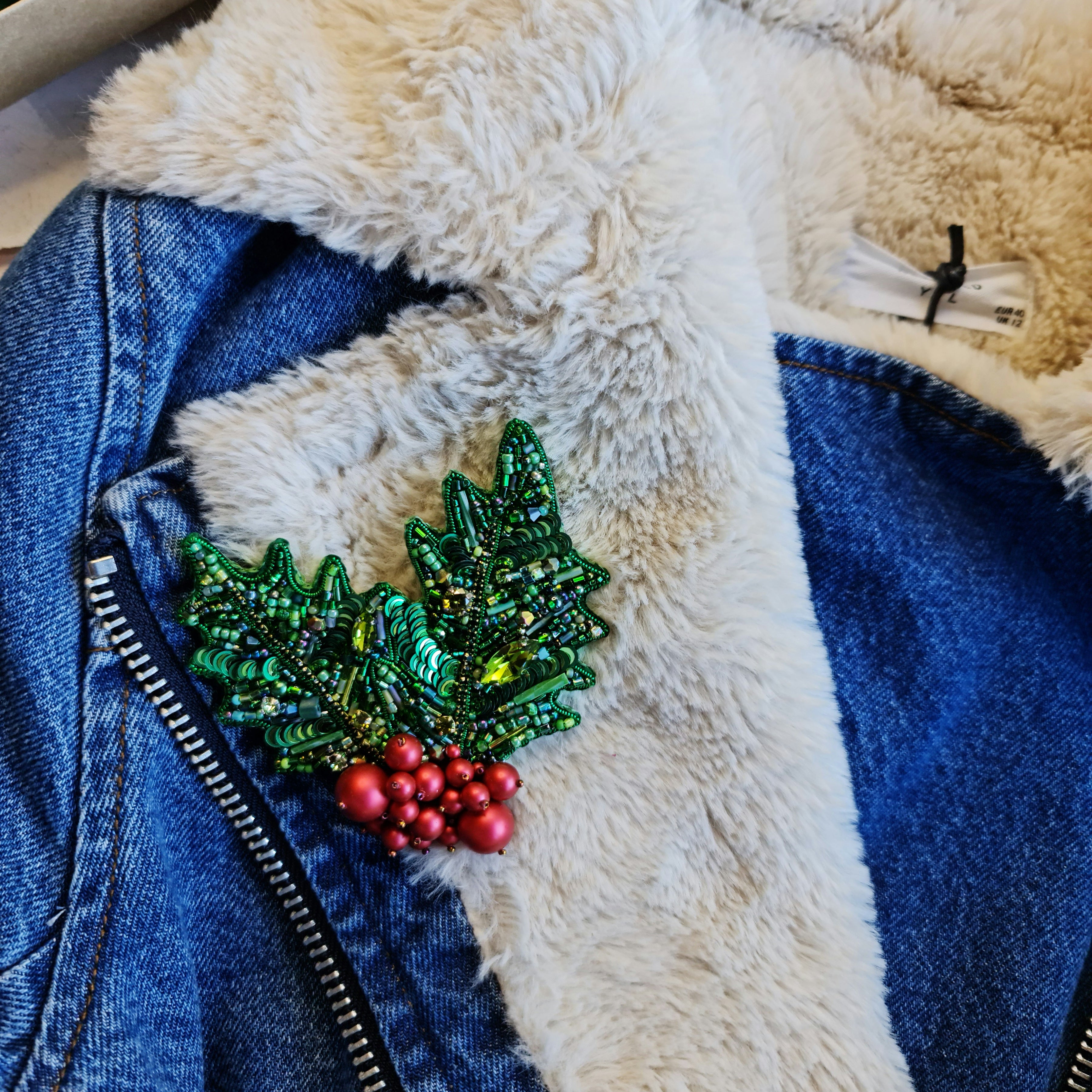 Holly Berry Christmas Brooch