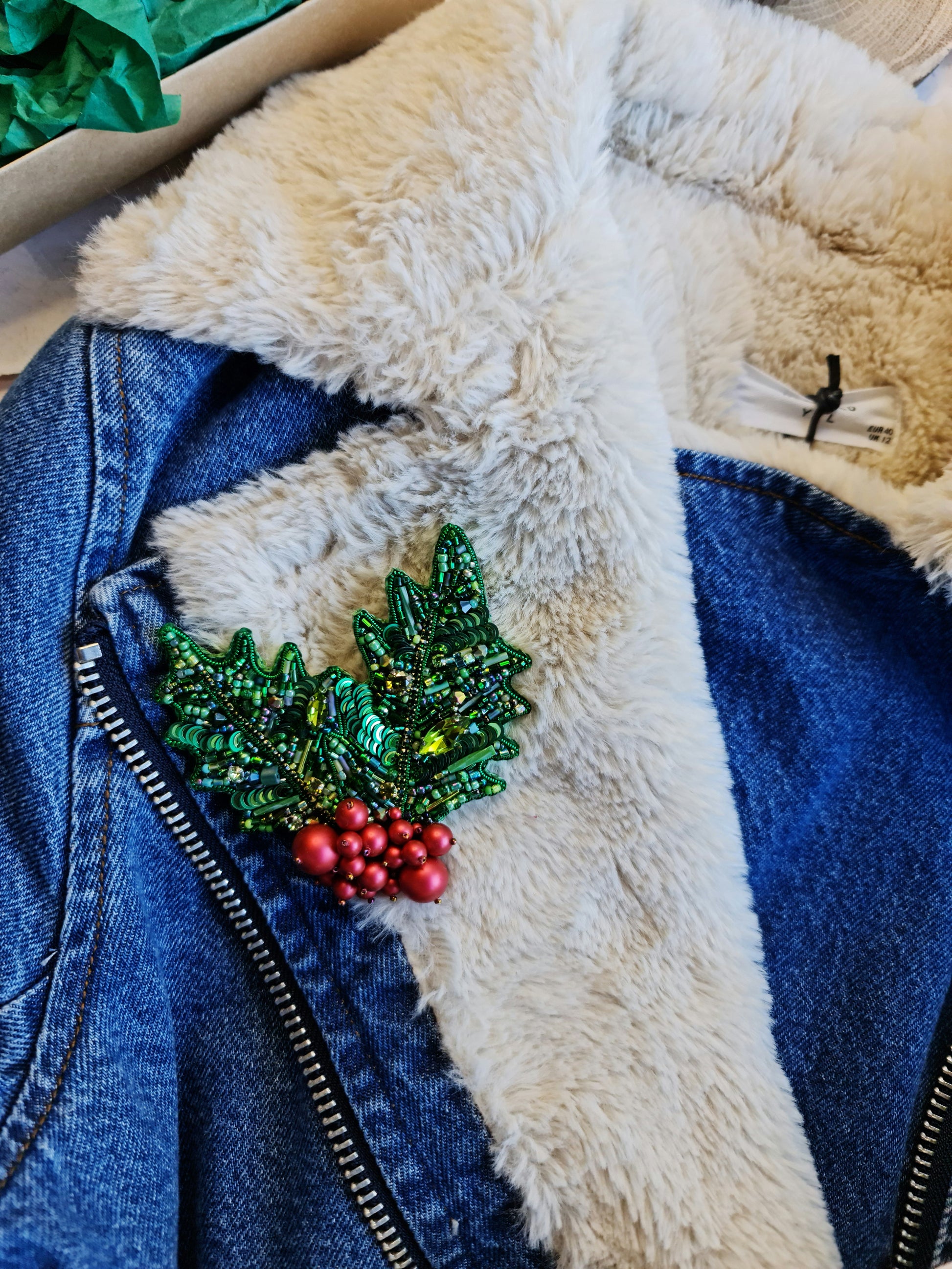 Holly Berry Christmas Brooch